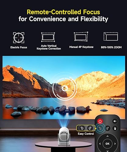 Miniatura 2 de Enfoque eléctricoProyector con WiFi 6 y Bluetooth 5.0, mini portátil nativo 720P con soporte 4K, proyector inteligente integrado en Android 14,