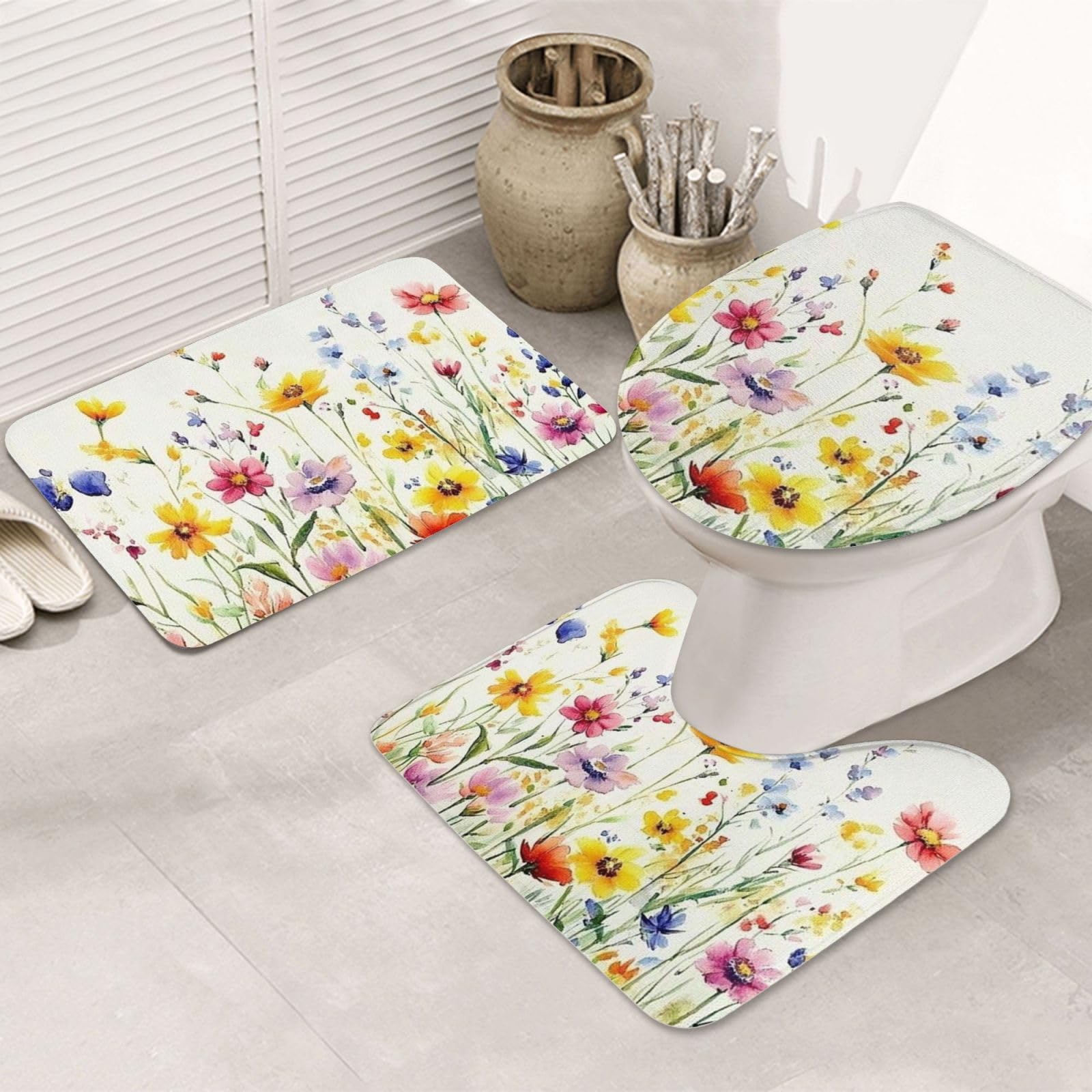 Juego de alfombras de baño de 3 piezas, alfombras de baño de espuma viscoelástica suave y absorbente y alfombra de inodoro en forma de U, decoración del hogar, secado rápido