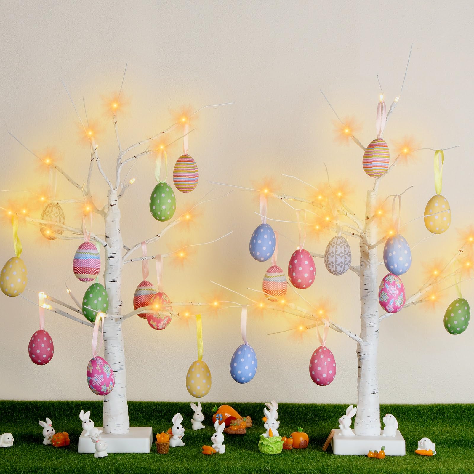 Photo 1 of 54 Pcs Easter Decorations Include 2 Pcs 2ft Lighted Birch Tree with LED Lights 