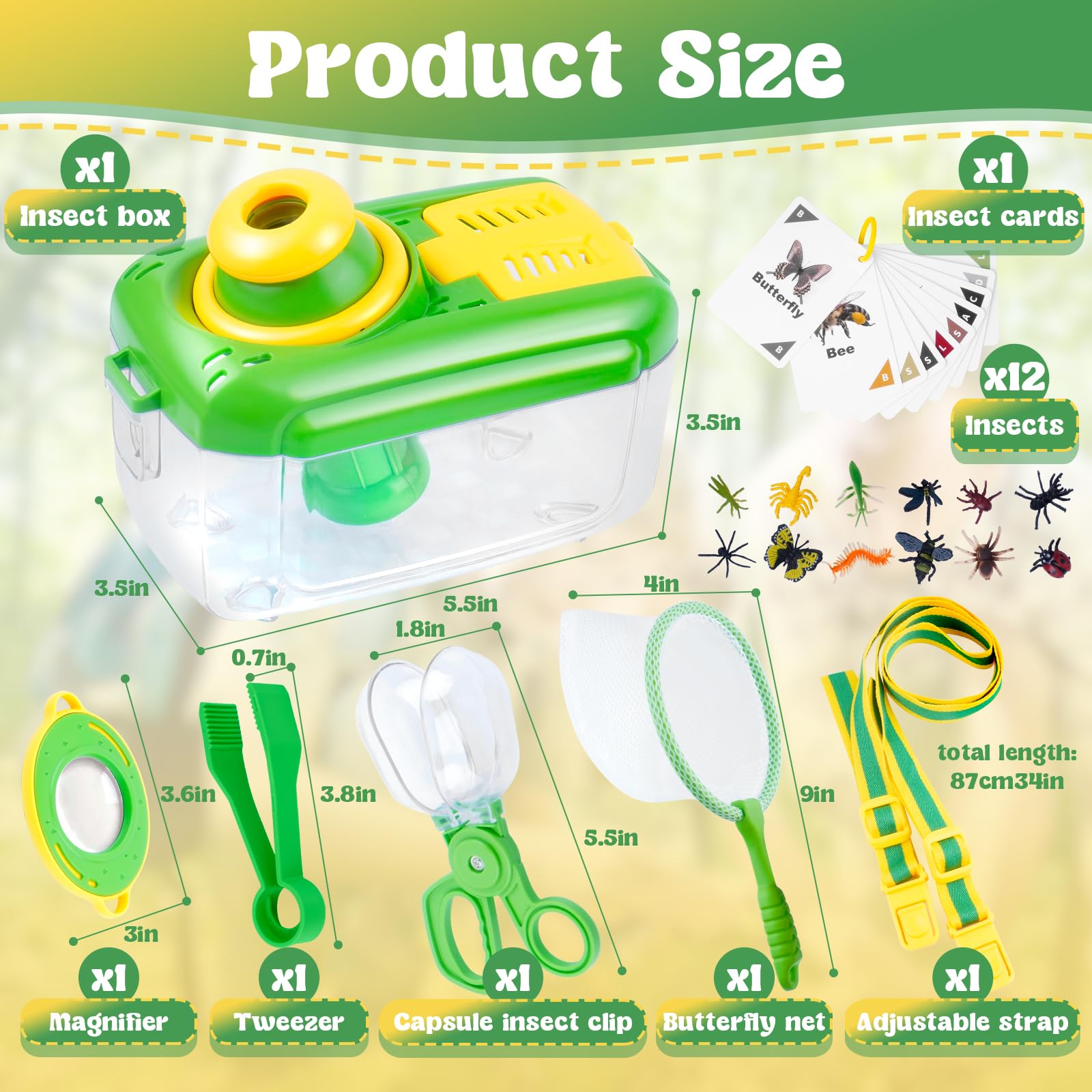 nuyikaso Bug Catcher for Kids 6 Pcs Bug Hunting Kits for Children with 12 Fake Insects 360° Rotating Viewing Angle Magnifying Glass Outdoor Explorer Educational Toys Gifts for 3-8 Years Old - Image 2