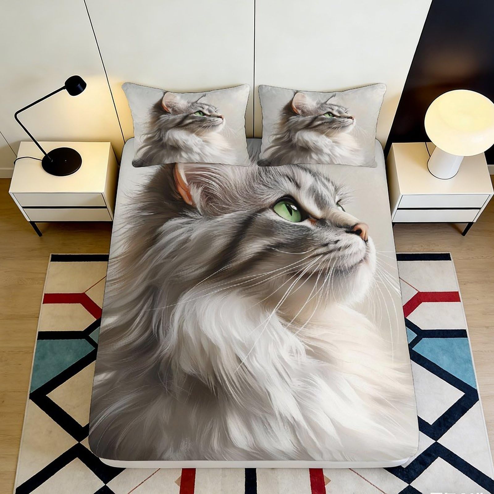 Jqzkxnhpbr Style-10 3D Printed Grey Tabby Cat Fitted Sheet Microfiber Soft Anti-Slip Mattress Cover For Bedroom Dorm Bed Protection Decor 90X200x25cm