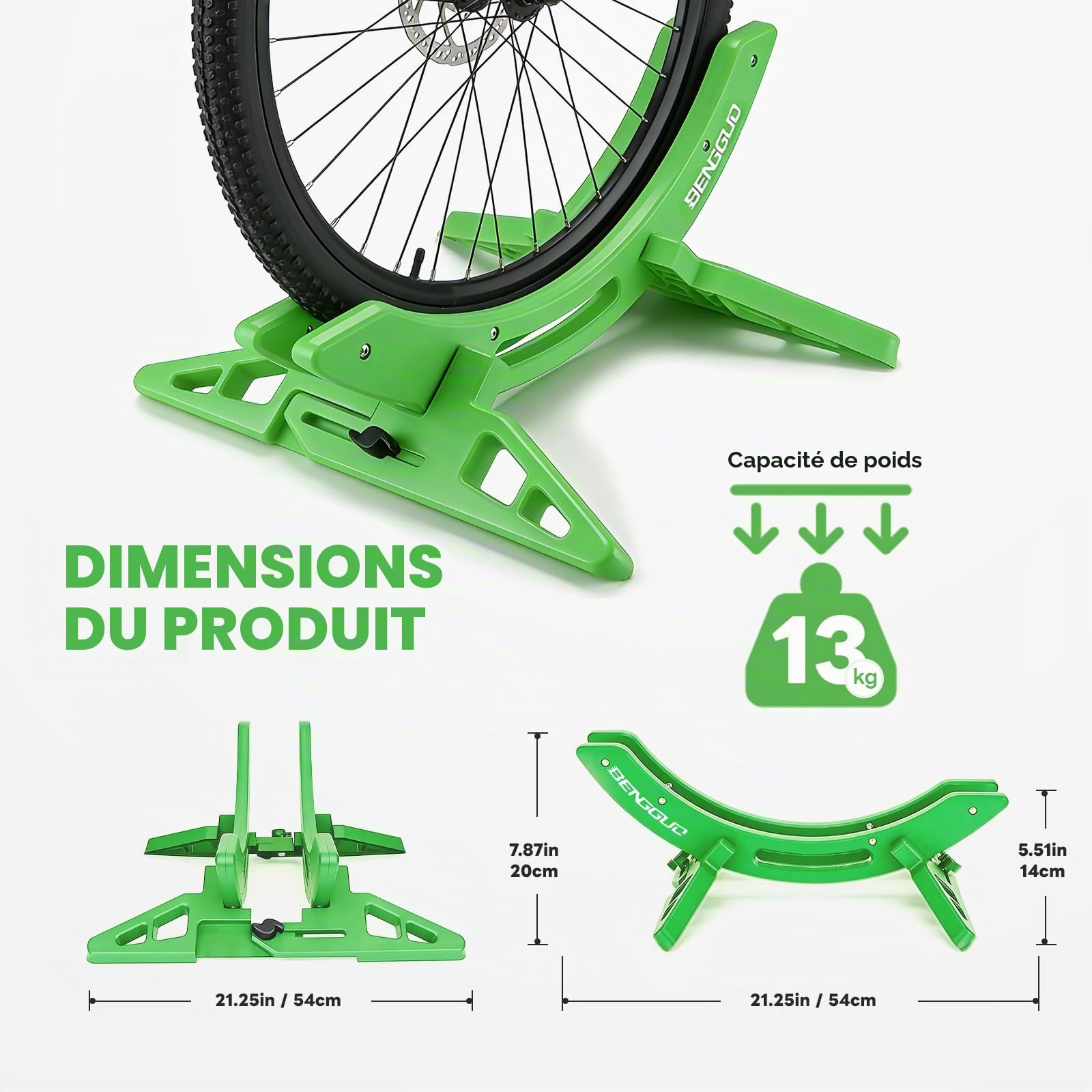 Support Vélo Sol Range 25-80mm, Largeur Réglable VTT Râtelier Vélo Support Stationnement Assemblé Pneu Avant Arrière Vélo Route Antidérapant Vélo Course