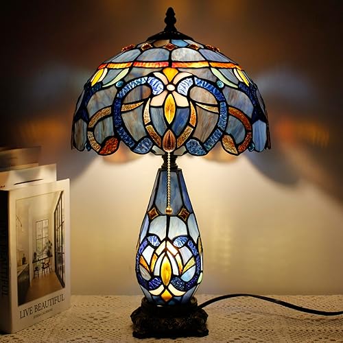 Miniatura 3 de Tiffany - Lámpara de mesa de vitrales de 12 x 19 pulgadas, jarrón para madre e hija, luz nocturna para dormitorio, mesita de noche, lectura, hogar,