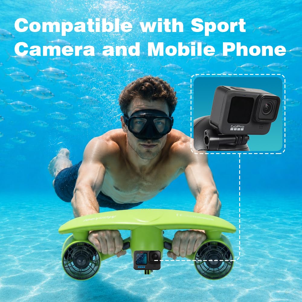 Underwater Scooter - Sea Scooter with Action Camera Mount, Child Lock, Max Speed 1.8 m/s, Diving Depth 50 m, Waterproof Dual Motors for Sports, Pool, Diving, Snorkeling for Adults and Teens