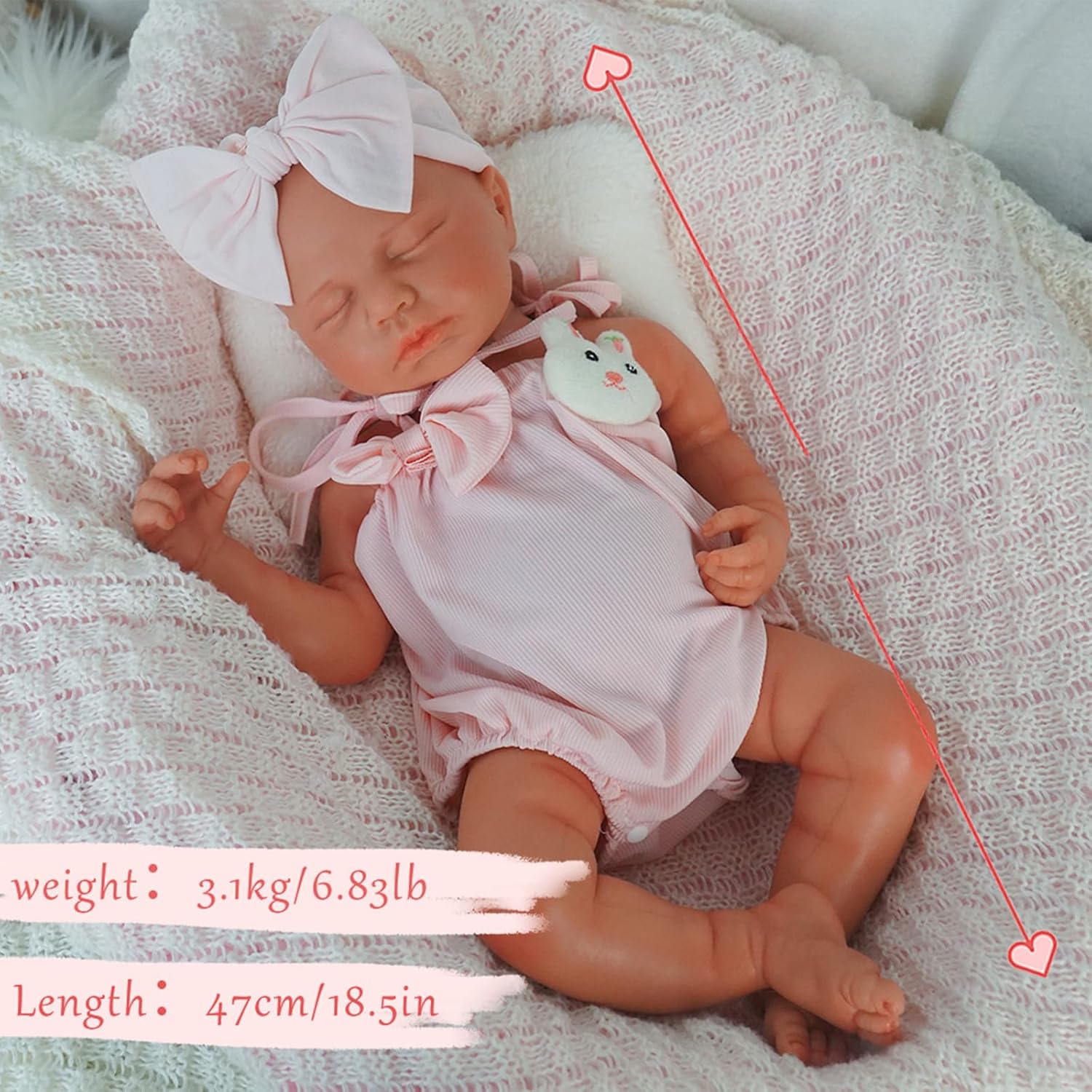 Reborn Baby Dolls That Lifelike -18.5 inch Full Body Silicone Sleeping Baby Girl Handmade Face Realistic Body Details for Children Gift