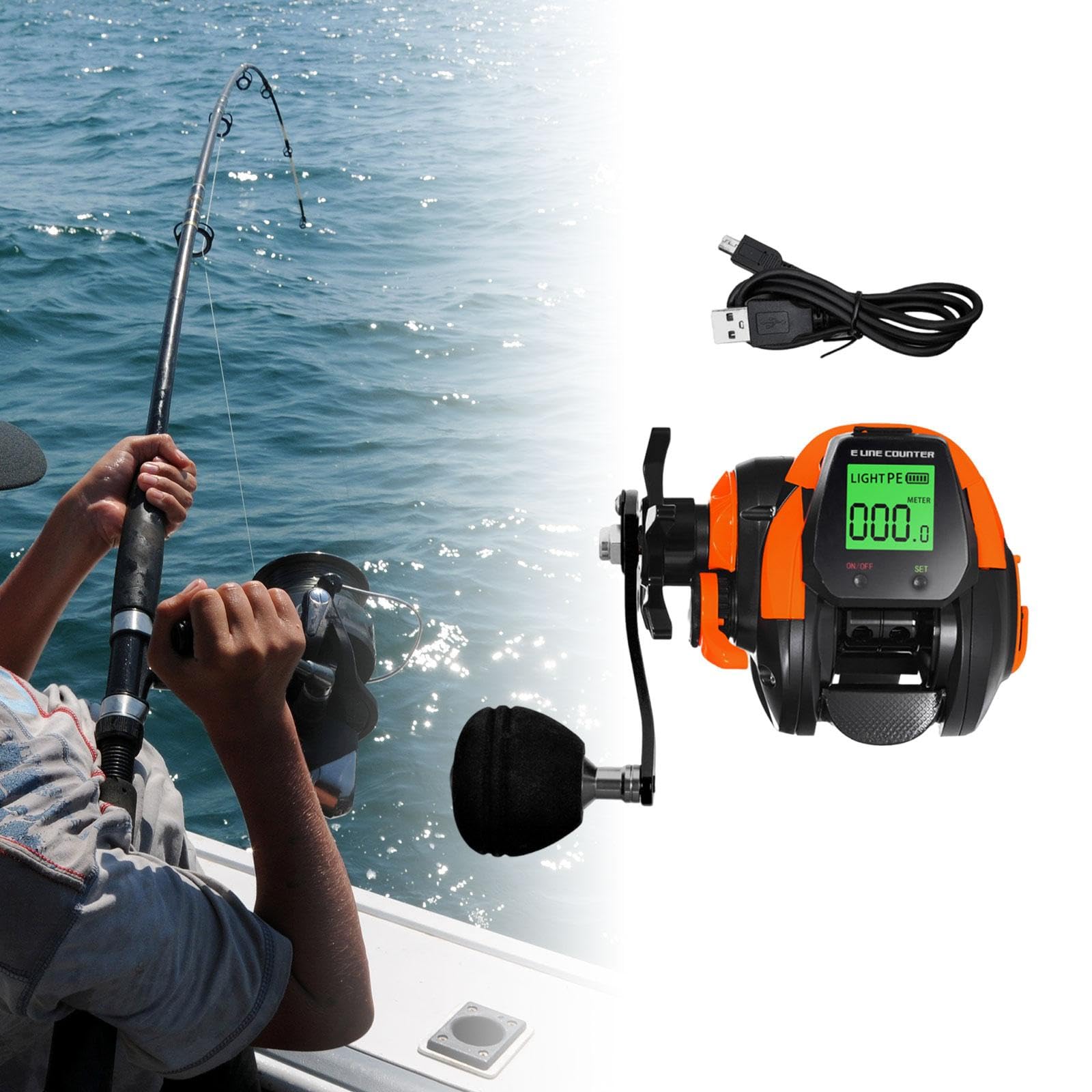 Mulinello da Pesca Elettrico Ricaricabile Tramite USB per acque Profonde, Frizione da 10 kg, Accessori, Funzione di Memoria di profondità,