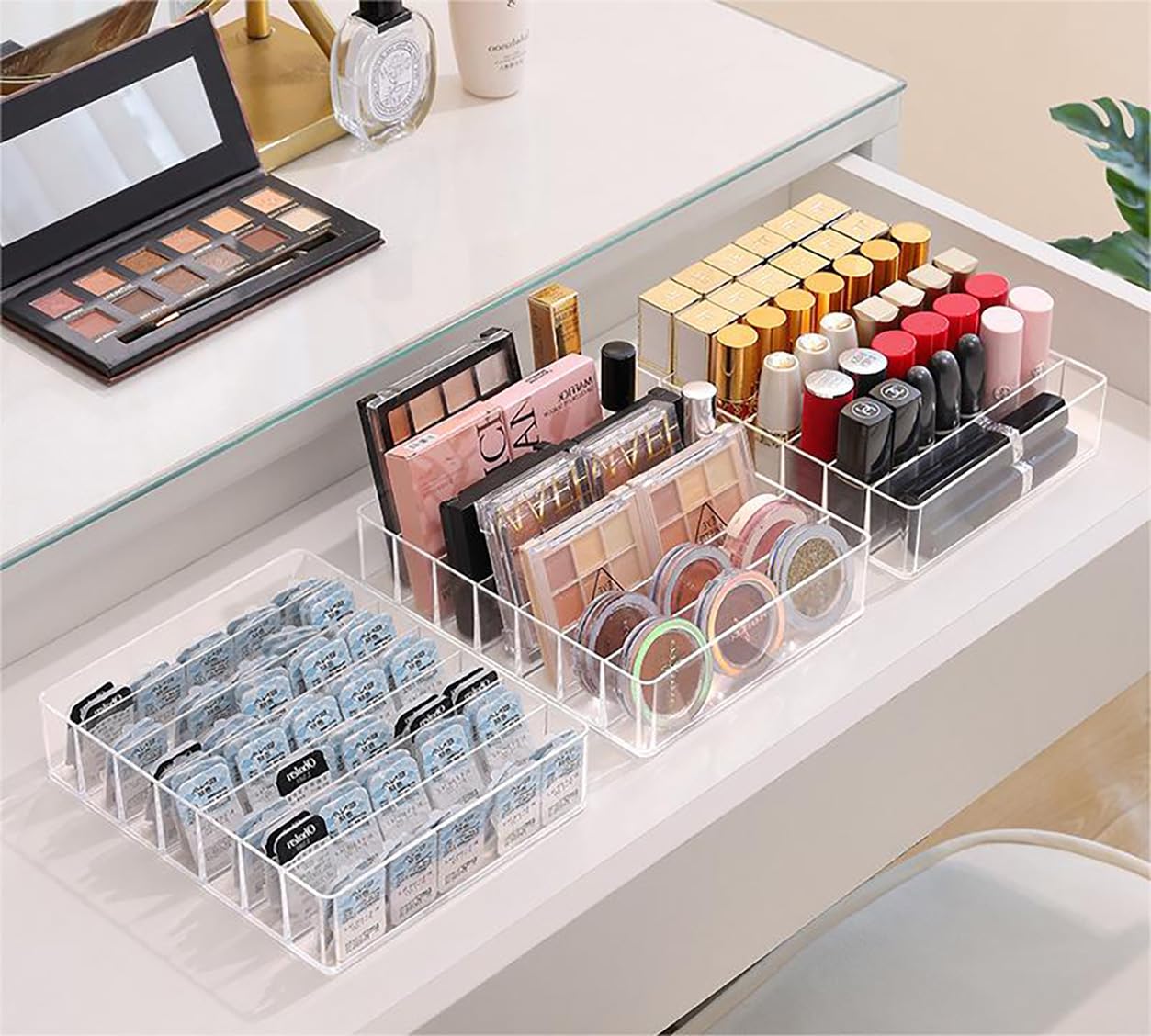 Organisateur De Maquillage Transparent 7 Compartiments - Rangement Palette Cosmétique Pour Bureau Et Salle De Bain