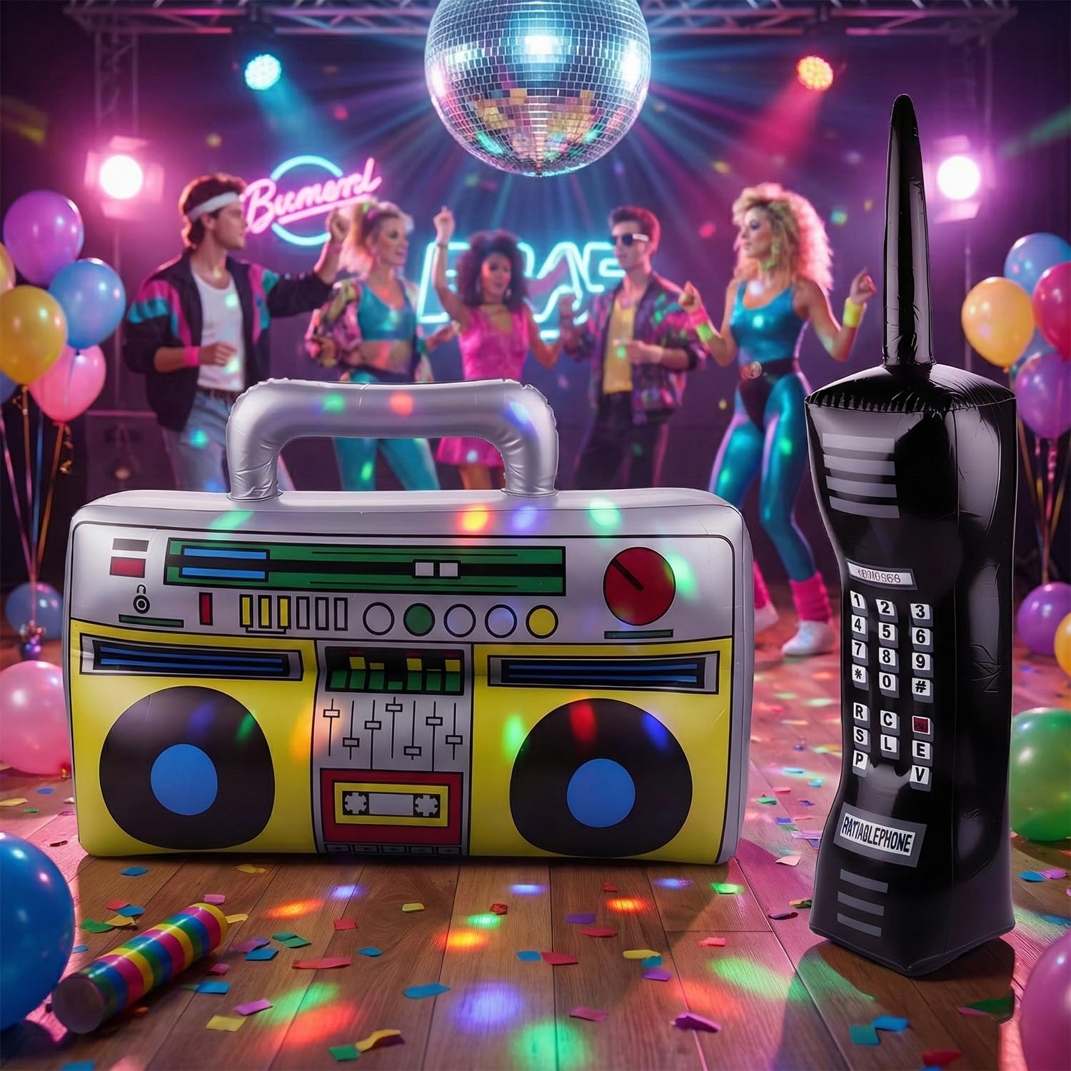 Hopzab 2 PCS Inflatable Boom Box and Oversized Phone Props Set Inflatable Rock Star Toys Set-Blow up Radio Stereo and Jumbo Phone for Retro 80s 90s Party Fancy Dress Accessories Party Decorations - Image 4