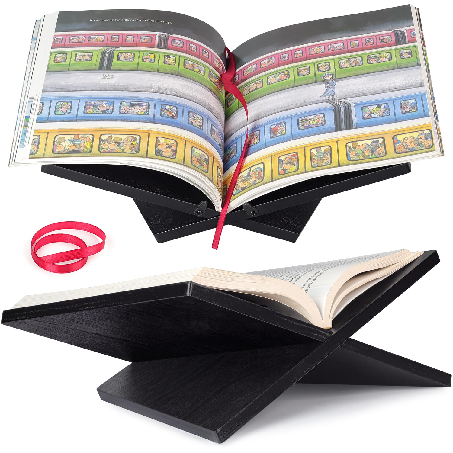 Solid Wood Book Stand for Reading and Display, Foldable Book Holder for Cookbooks, Art Books, Bibles, Magazines – Open Book Stand for Kitchen, The