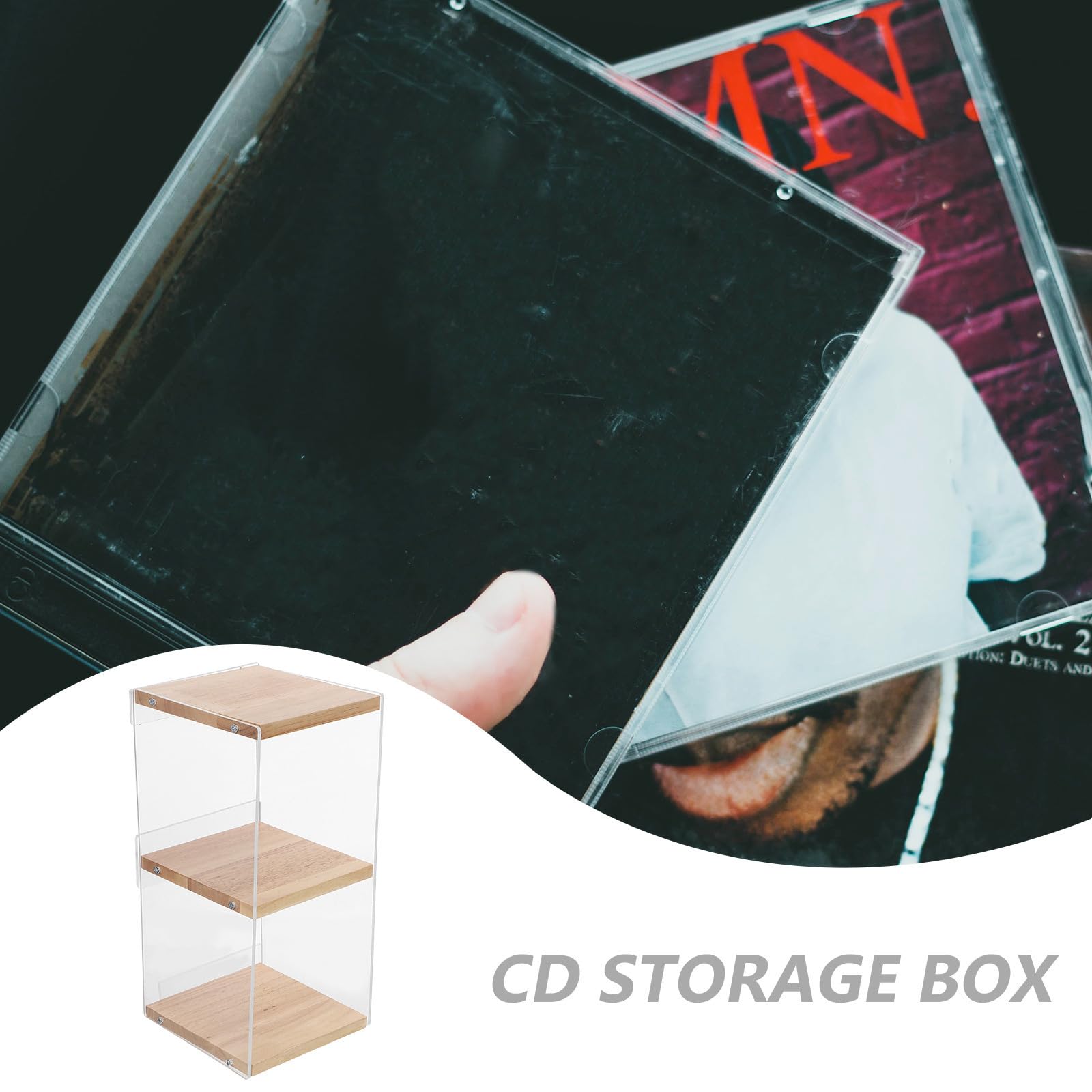 Estante de Acrílico y Madera de Almacenamiento Transparente de 2 Niveles Organizador Resistente y Ahorrador de Espacio para Dvd y Discos para Oficina y Hogar