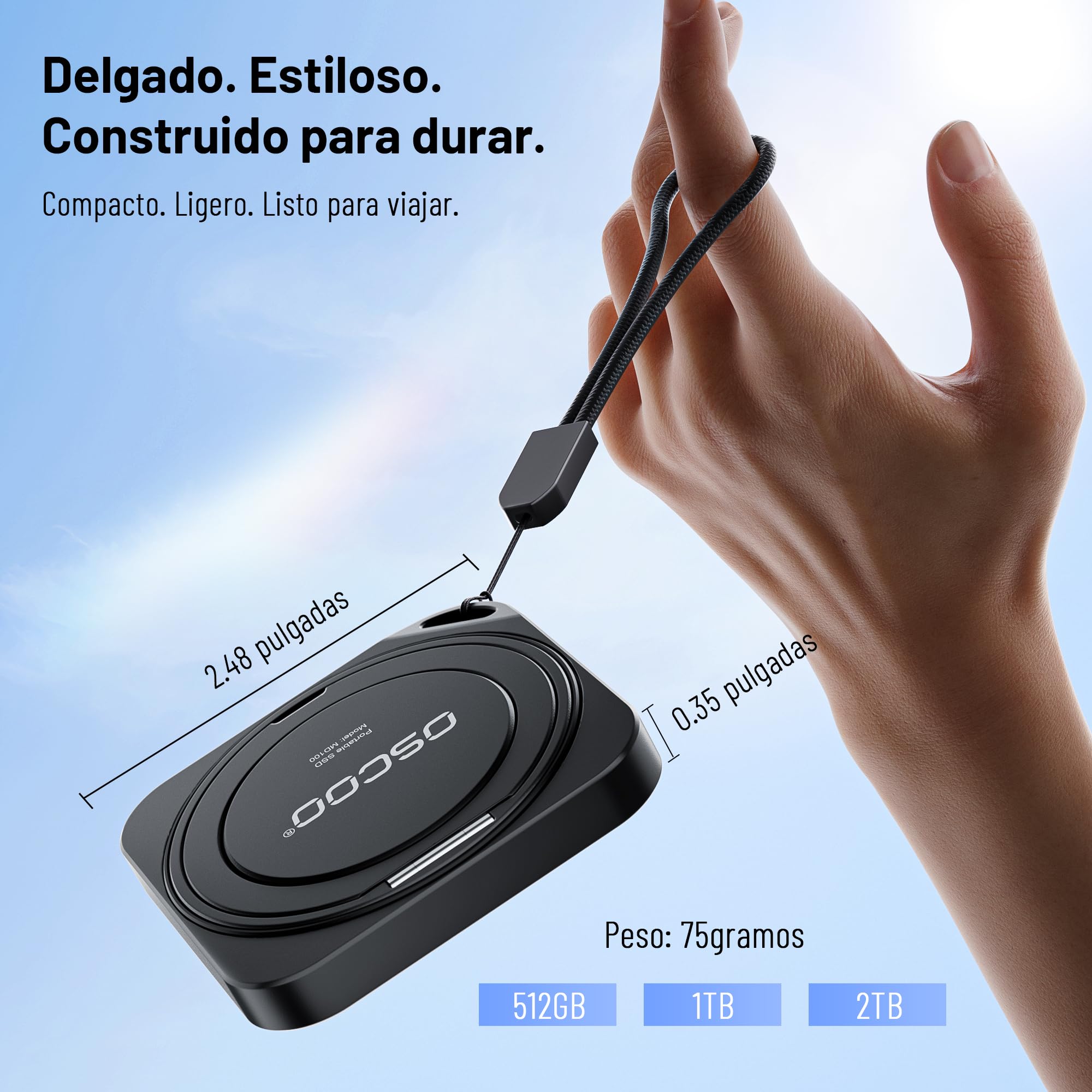 MD100 1TB SSD Magnético Portátil 2000MB/s USB-C | SSD externo USB 3.2 Gen2, compatible con iPhone 15/16/17 ProRes 4K, Mac, PC, Android y tabletas. Ideal para juegos.