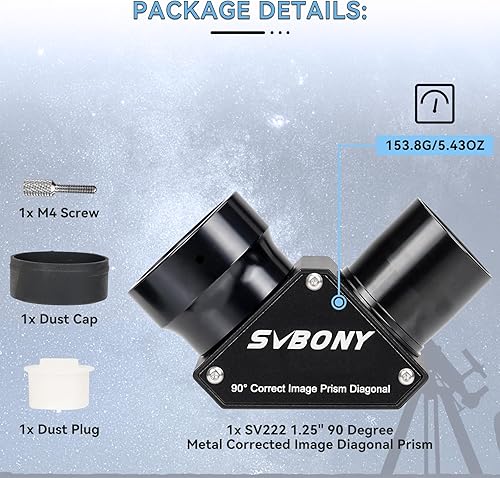 Miniatura 18 de SVBONY SV222 Espejo diagonal de 45 grados, telescopio diagonal de 1.25 pulgadas con FMC y revestimiento de fase, diagonal de imagen correcta