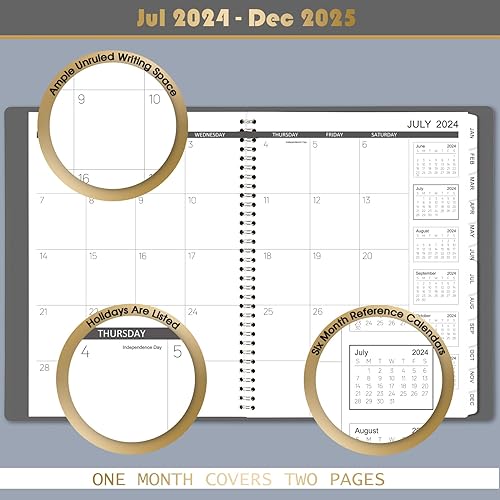 Miniatura 5 de Agenda mensual 2024-2025 - Agenda 2024-2025 con cubierta suave de cuero, julio 2024 a diciembre 2025, 9 x 11 pulgadas, agenda 2024-2025 con pestañas