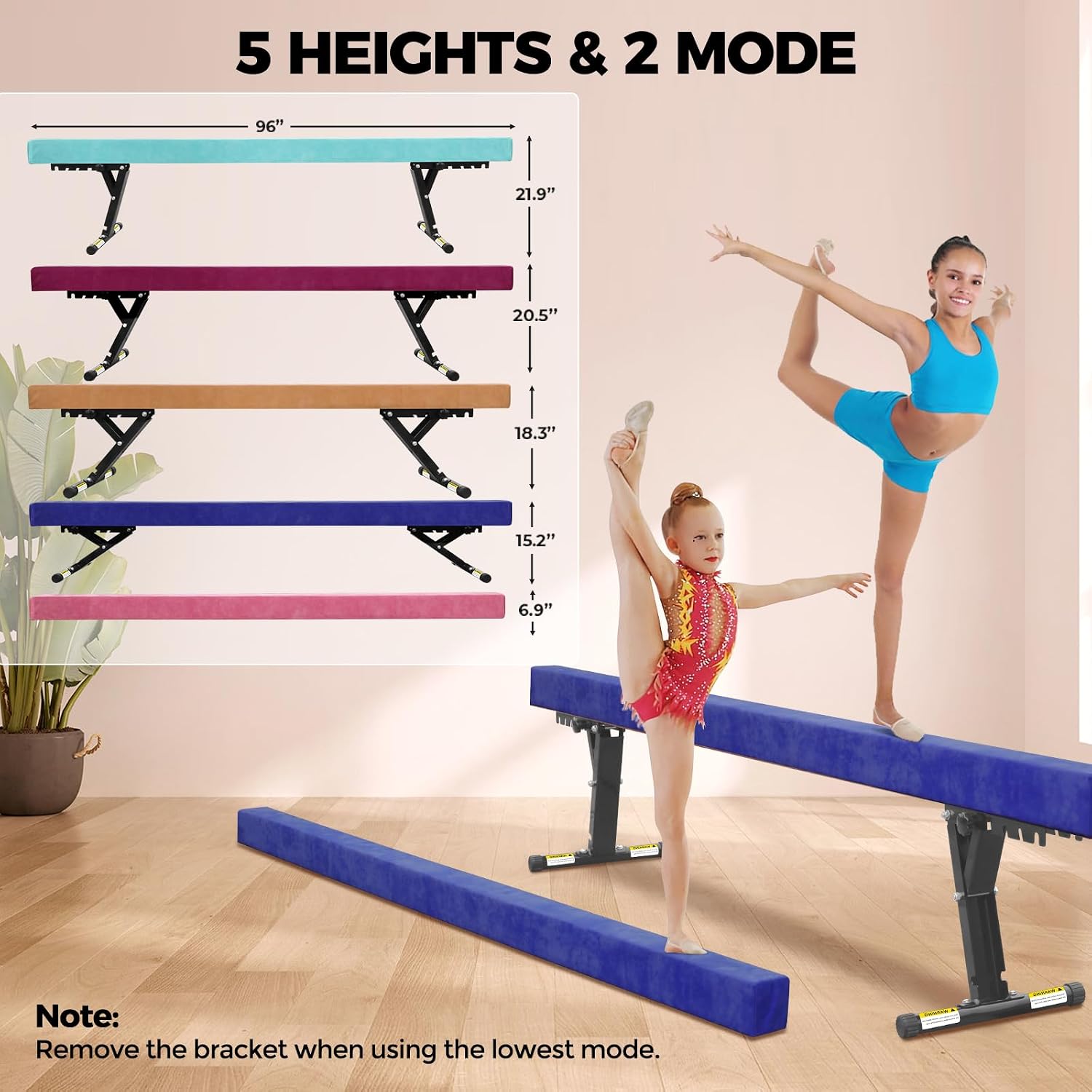 fincome balance beam adjustable 8ft, high and lower floor beam gymnastics equipment for kids children, gymnastics beam with legs for home, professional training, gymnastic club use blue