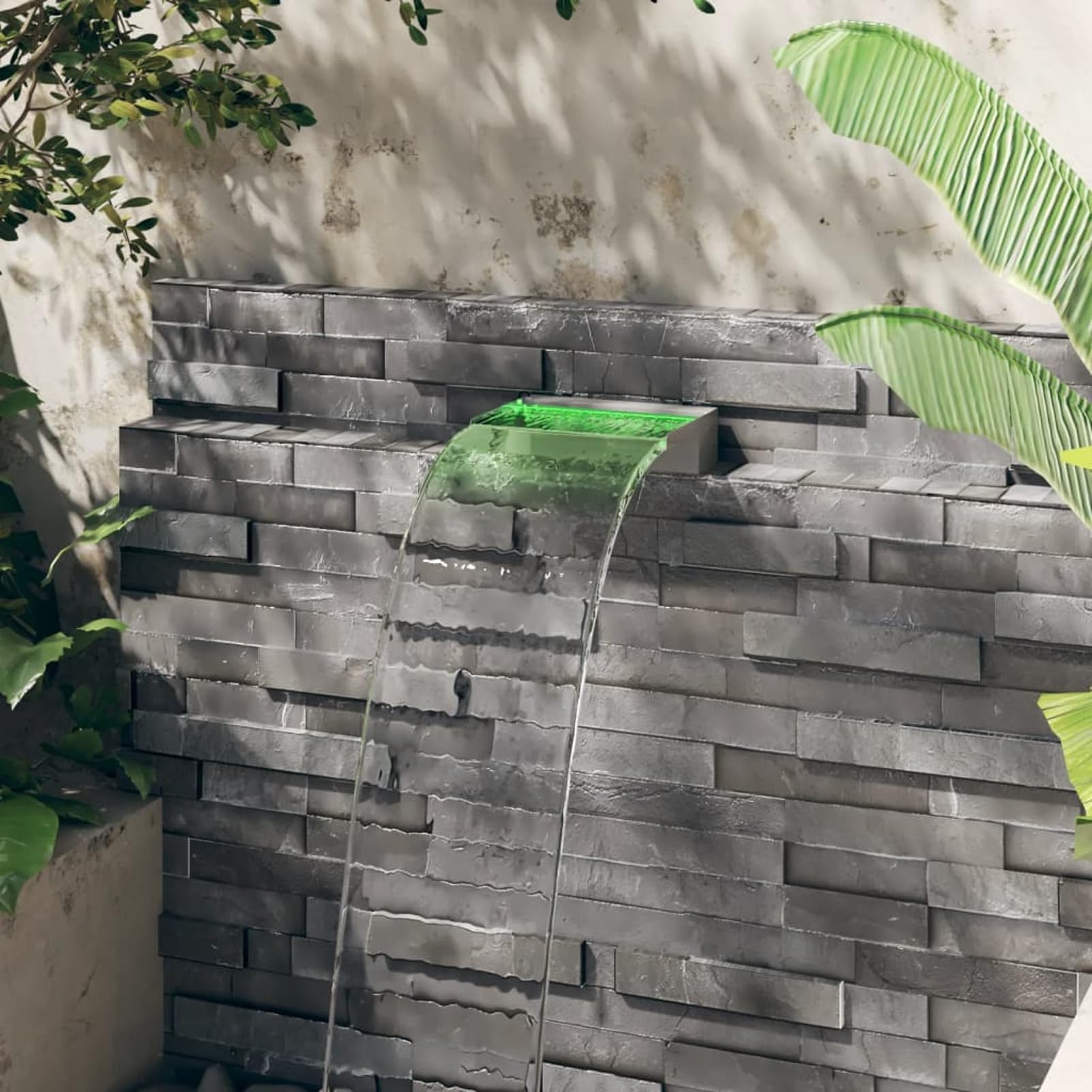 Sfioratore a Cascata con LED RGB Acciaio Inox 30 cm, Mobili da Giardino, Decorazione da Mobili per Giardino Esterni,Decor per La Casa