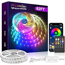 Micomlan 82Ft/25m LED Strip Lights, Music Sync Color Changing RGB LED Strip Built-in Mic, Bluetooth APP Controlled Home Lighting for Living Room Kitchen (APP+Remote+Mic+Music)