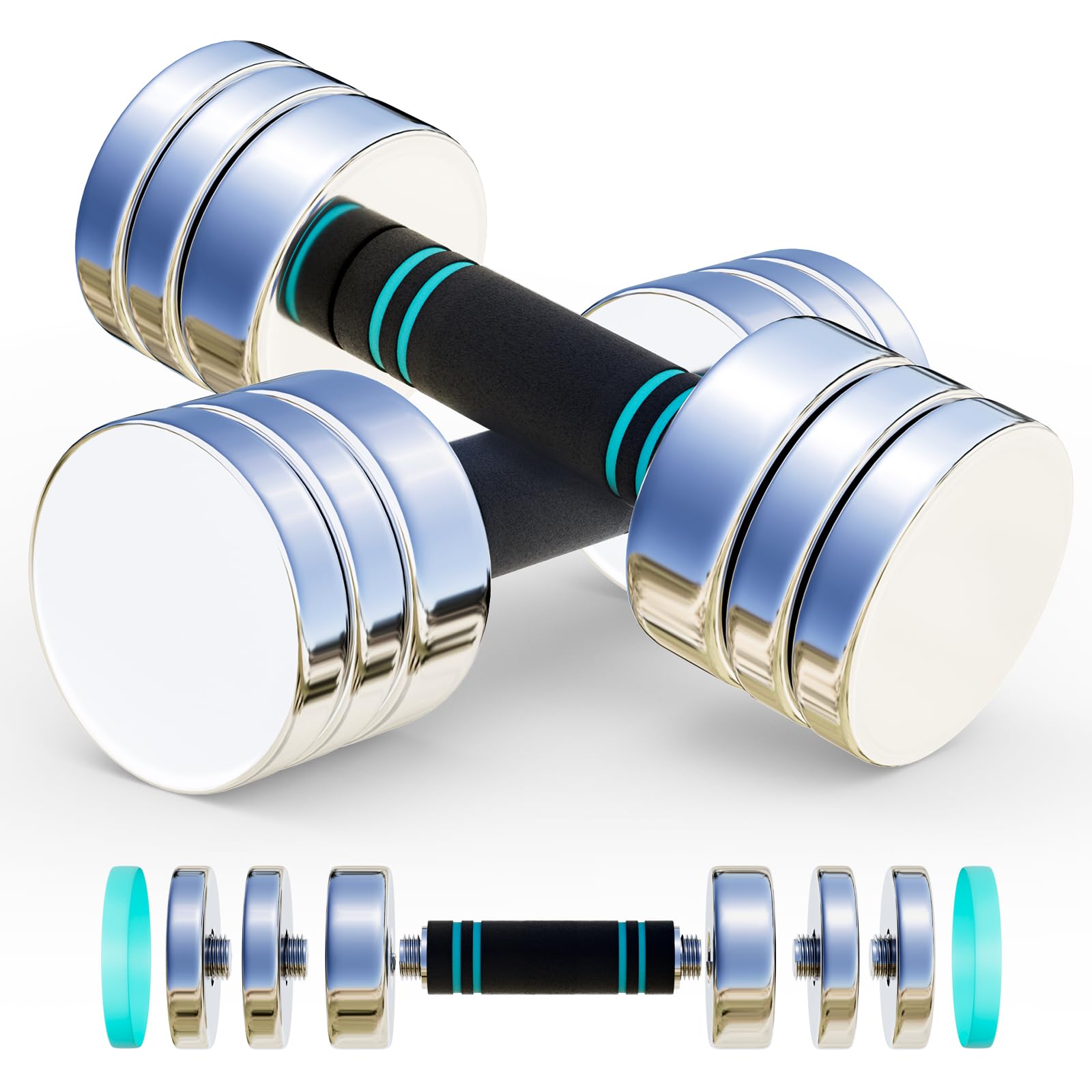 Steel Dumbbells - Set of 2 Ultra Compact Adjustable Dumbbells 5kg 10kg with Foam Handle - Home Fitness Dumbbells