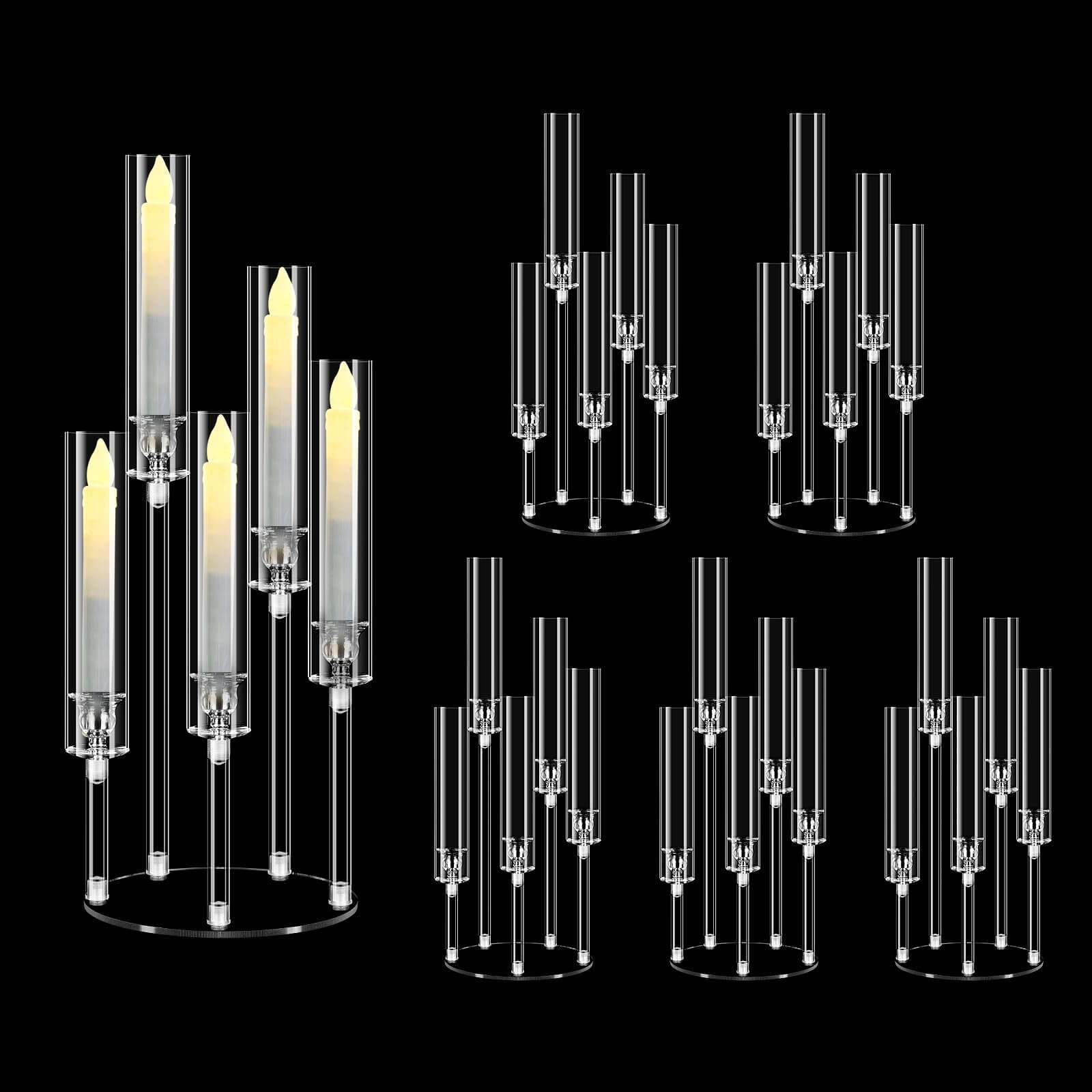 Set di 6 candelabri in acrilico a 5 bracci Centrotavola 57,9 cm