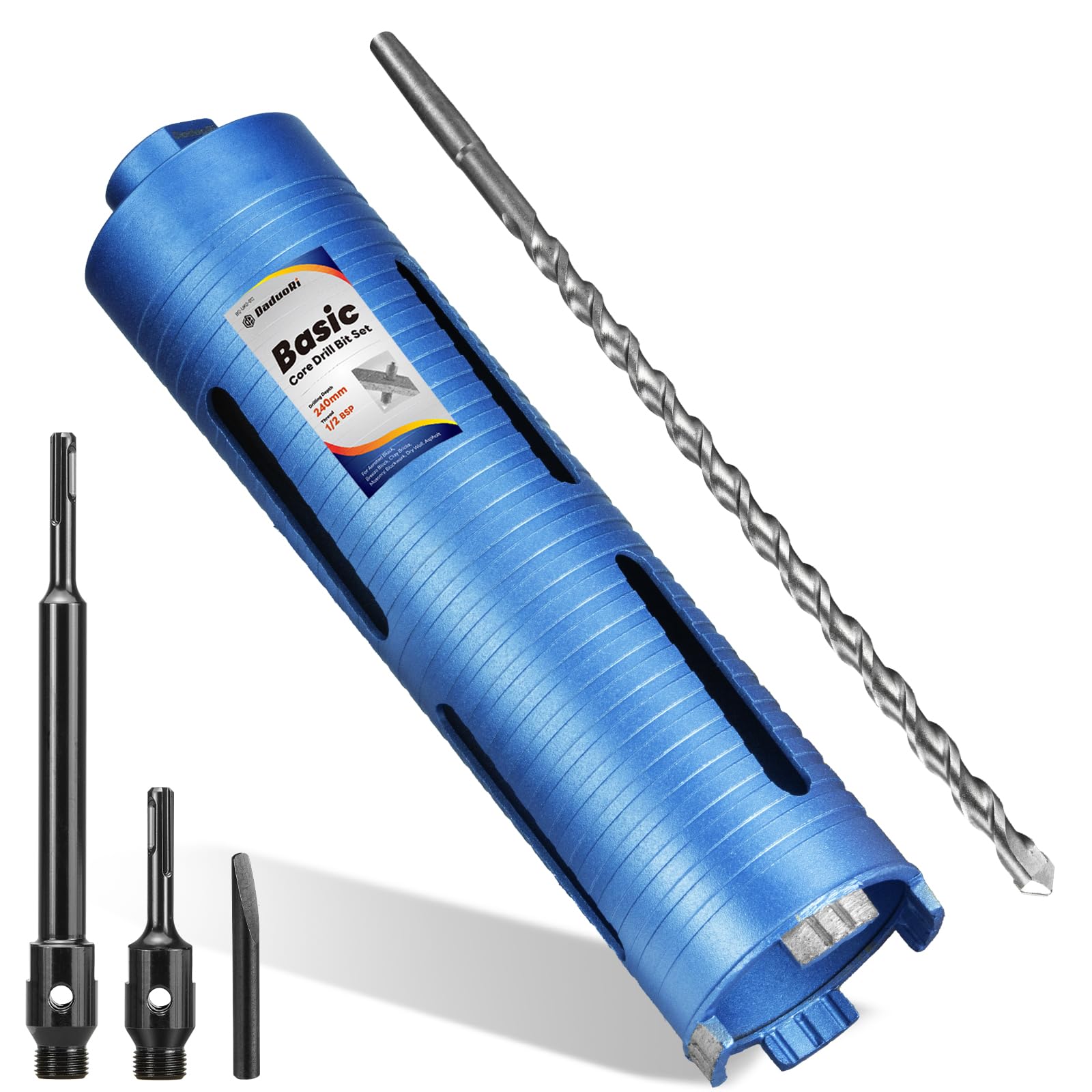 DaduoRi 66mm x 240mm Long Core Drill Bit Set with 240mm,110mm SDS Plus Adaptor & Centre Pilot Bit,Diamond Core Drill Set for Brick Block Masonry Stone,1/2 BSP Thread(For hole 65 mm) — image 1