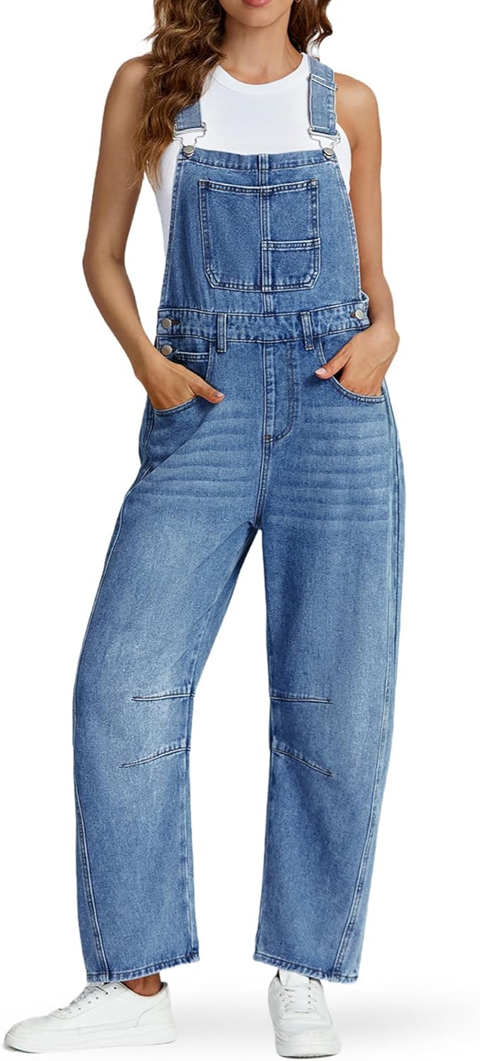 Kedera Women's Denim Overall Casual Straight Wide Leg Bib Jeans Overall Adjustable Straps Denim Romper Stretch Jumpsuits