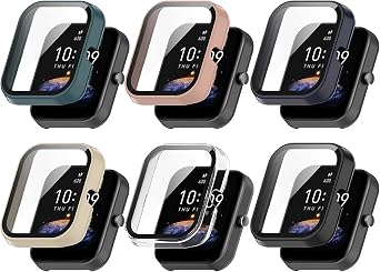 FitTurn Compatible with Amazfit Bip 3 Pro Screen Protector Case - Slim 3D Full Coverage Tempered Glass - Six Colors