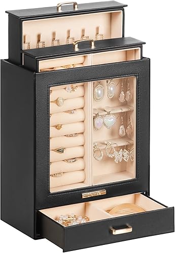 Homde Organizador de joyas para niñas y mujeres, joyero para collares, anillos, aretes, regalo y pulseras (negro + dorado)