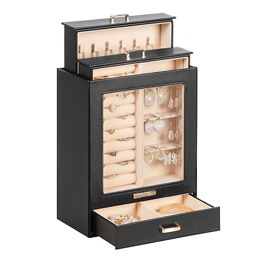 Homde Jewelry Organizer Girls Women Jewelry Box for Necklaces Rings Earrings Gift Jewelry Storage Case Porcelain Pattern Series (Black)