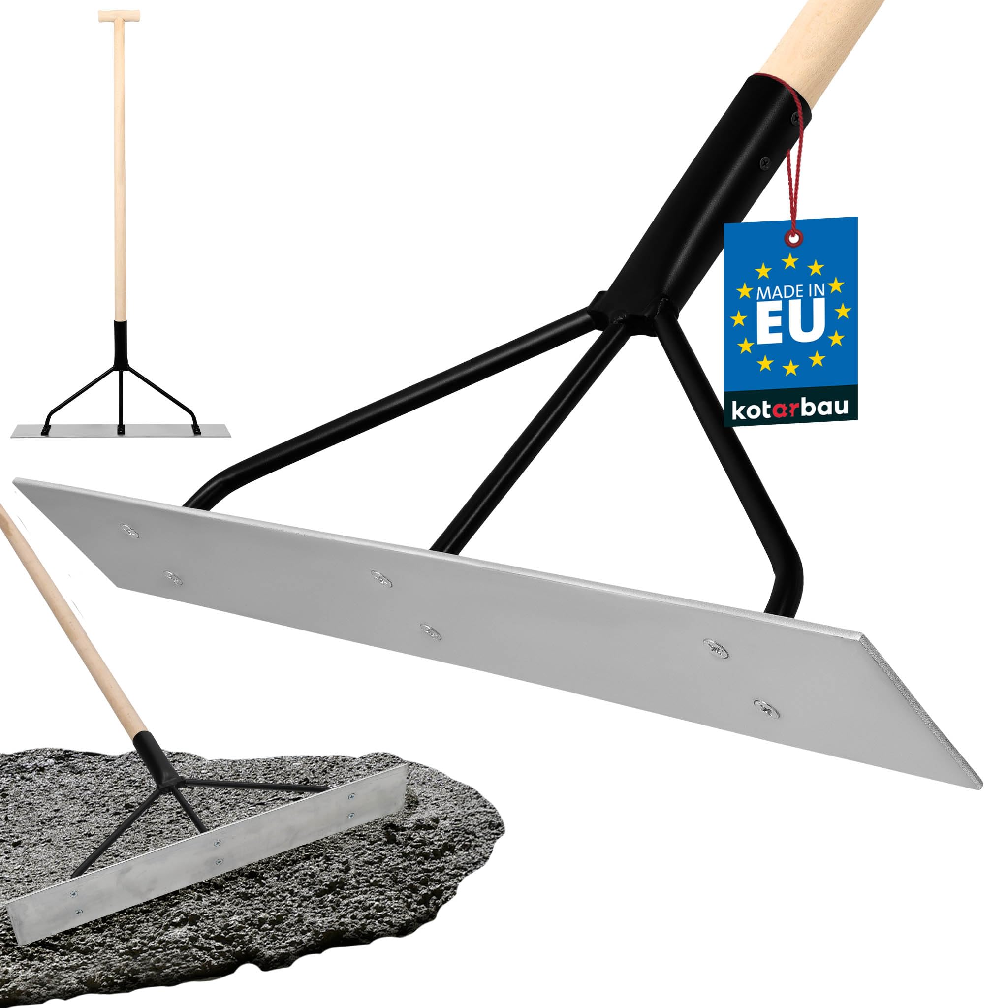 KOTARBAU® Concrete Rake - Steel - 62.5x9 cm (24.6x3.5 inches) - Silver Black - Screeding Tools - with Wooden Handle 96 cm (37.8 inches) - Screed Rake - Concrete Spazzle