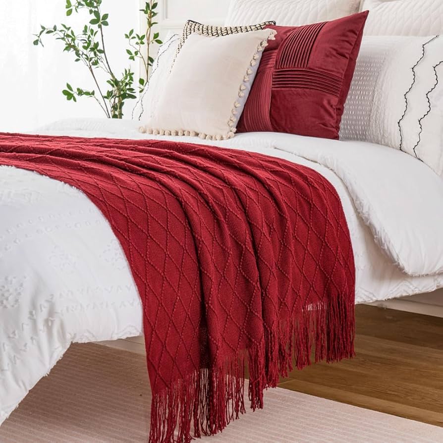 Amazon.com: BATTILO HOME Red Throw Blanket Large Fringe Fall