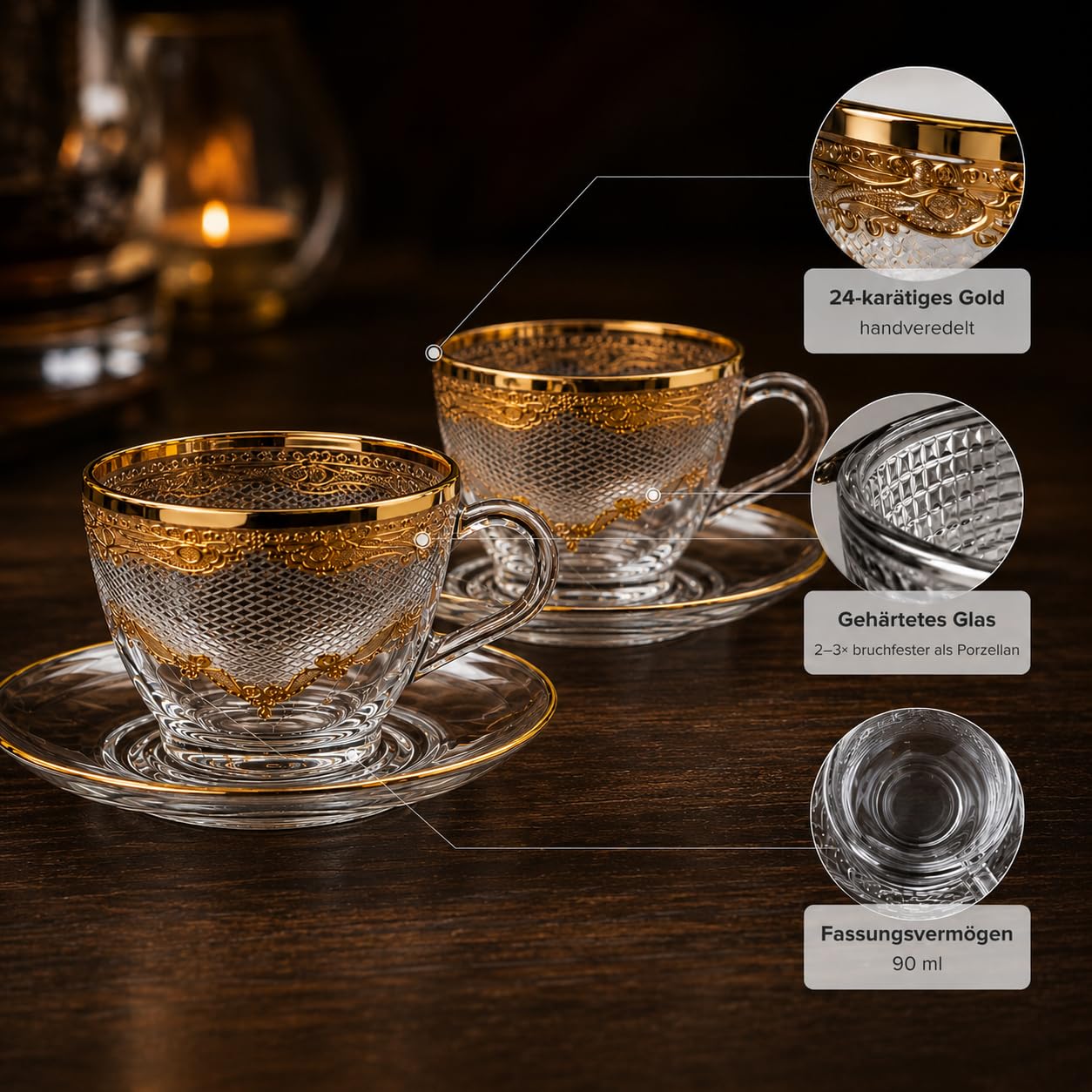 Espressotassen mit Untertasse 90 ml, 2er Set
