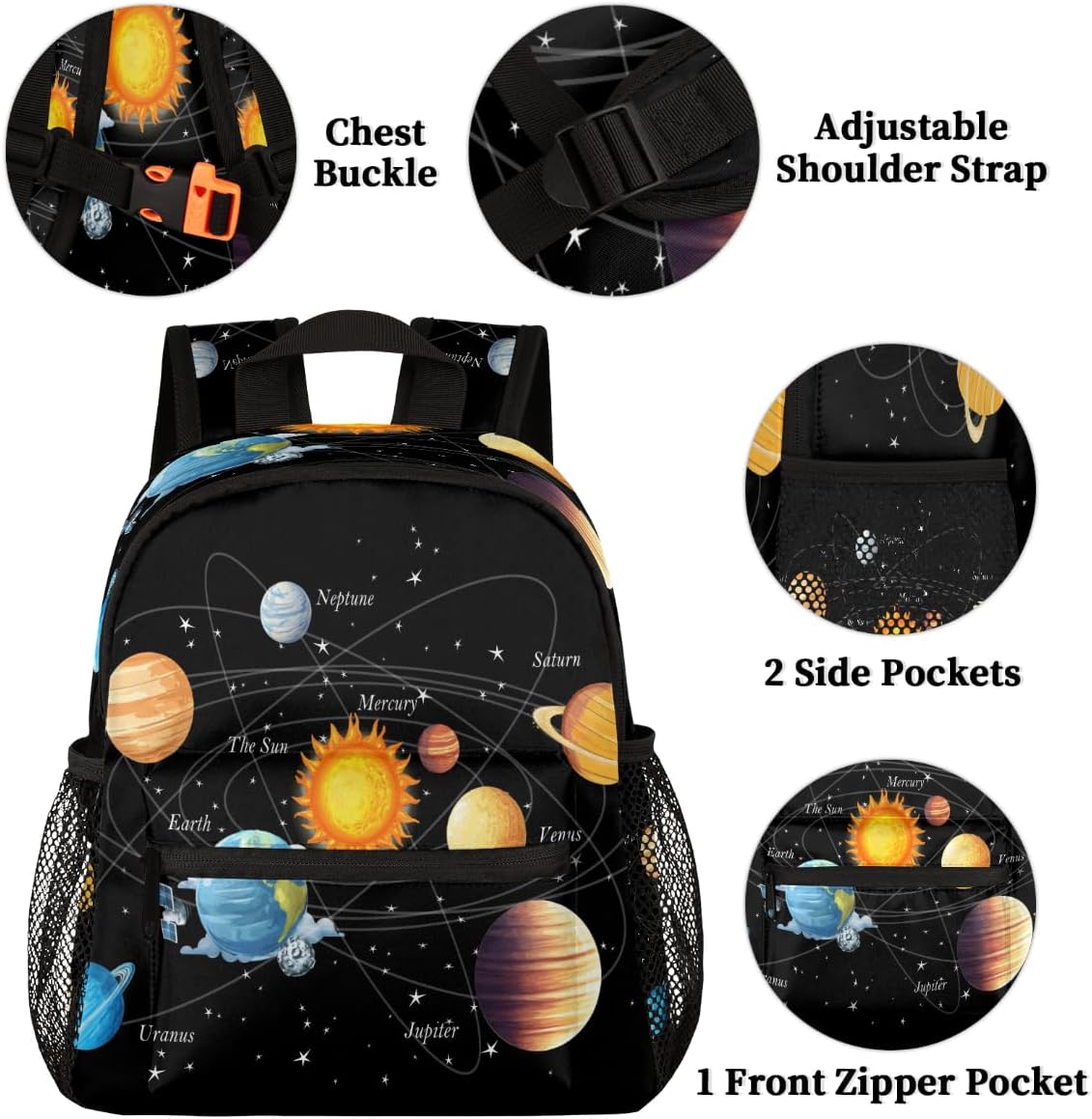 AUUXVA Planet Kid's Backpack Green Toddler Bag with Chest Clip Schoolbag for Girl Boy Preschool Kindergarten Student Bookbag Children Bag Travel Daypack