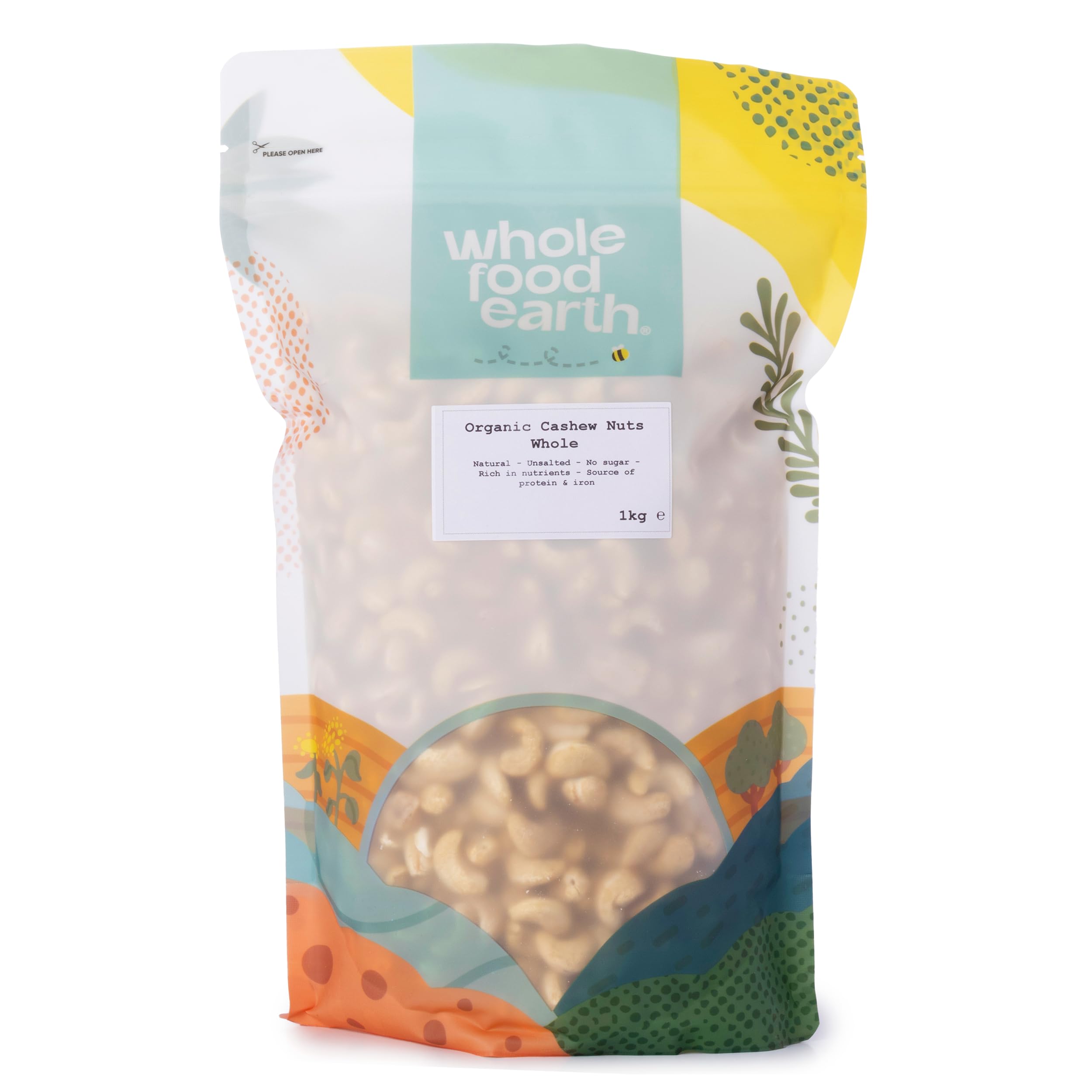 Wholefood Earth Organic Cashew Nuts Whole – 1 kg | Raw | GMO Free | Vegan | High Fibre | Source of Protein | Certified Organic