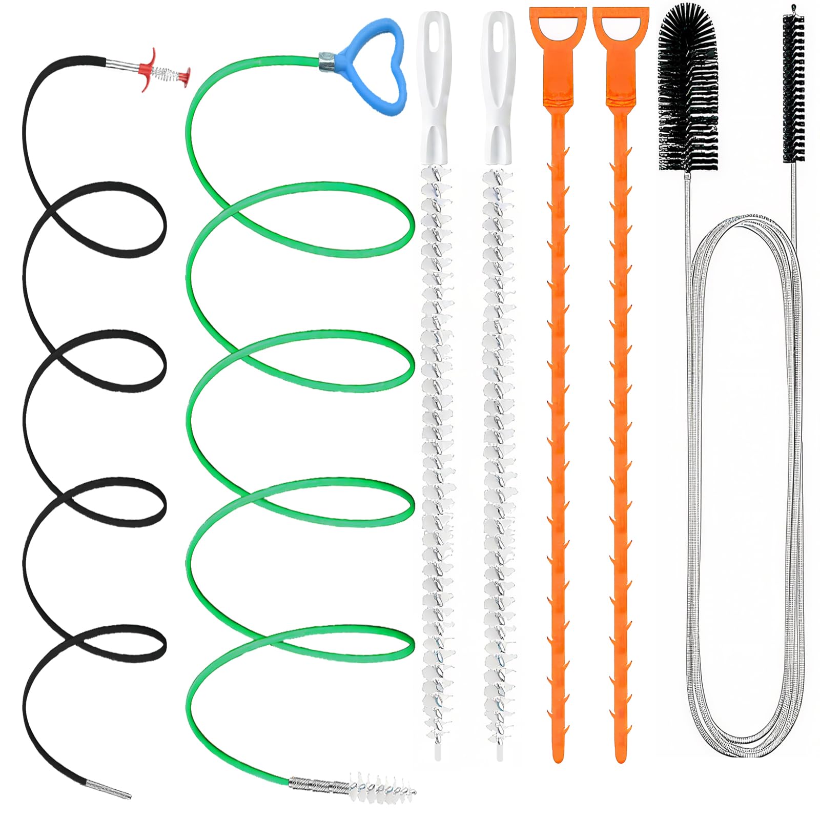 7 Stück Abflussreiniger Spirale,Flexibel Krallengreifer,Doppelkopf-Rohrreinigungsbürste,Bruchsicherer Stahl-Abflussreiniger,Geeignet für Badewannen,Waschbecken,Küchen,Badezimmer und Toiletten