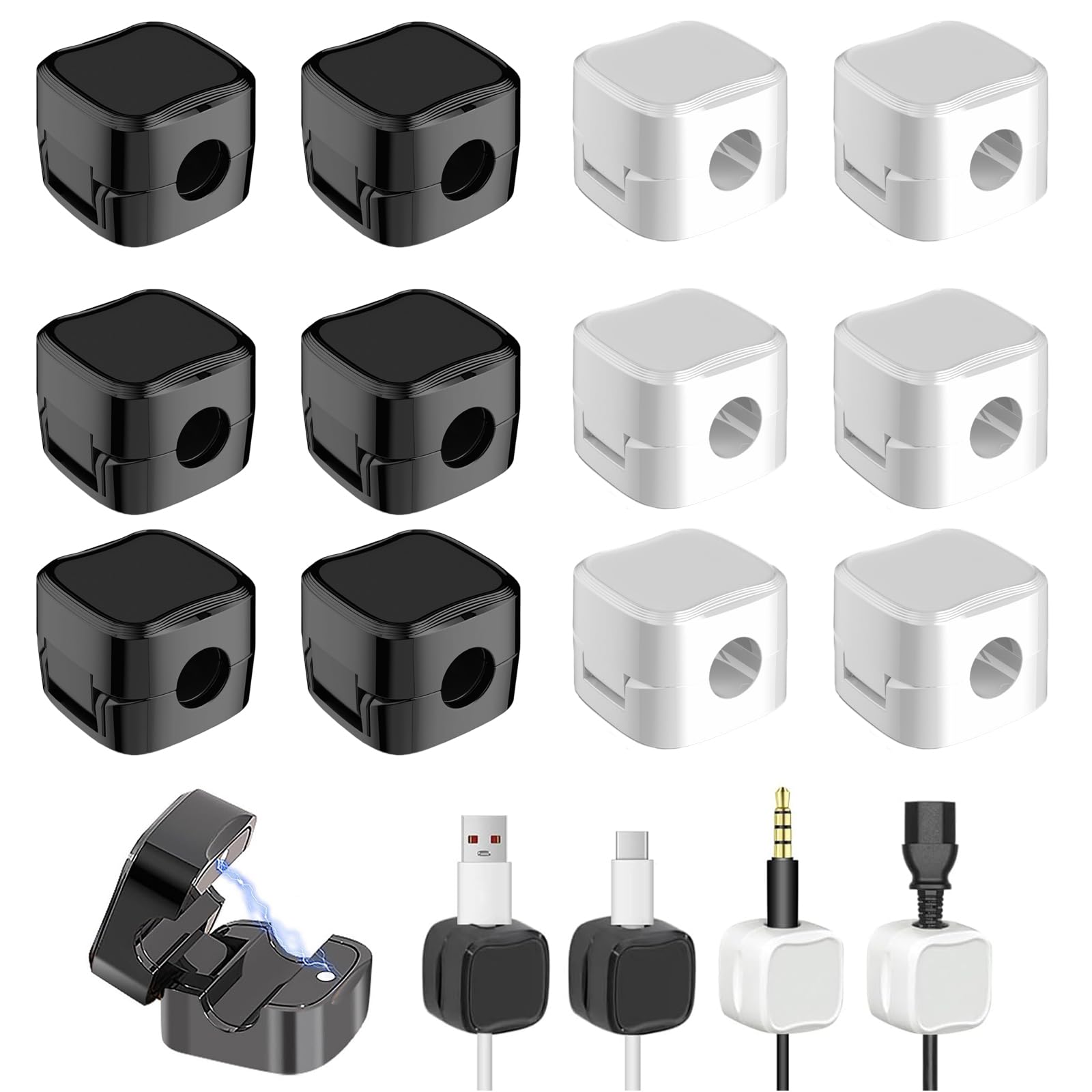 10 Clips Magnétiques Pour Câbles - Support Rotatif 360°, Adhésif Puissant - Gestion Câbles Bureau/maison