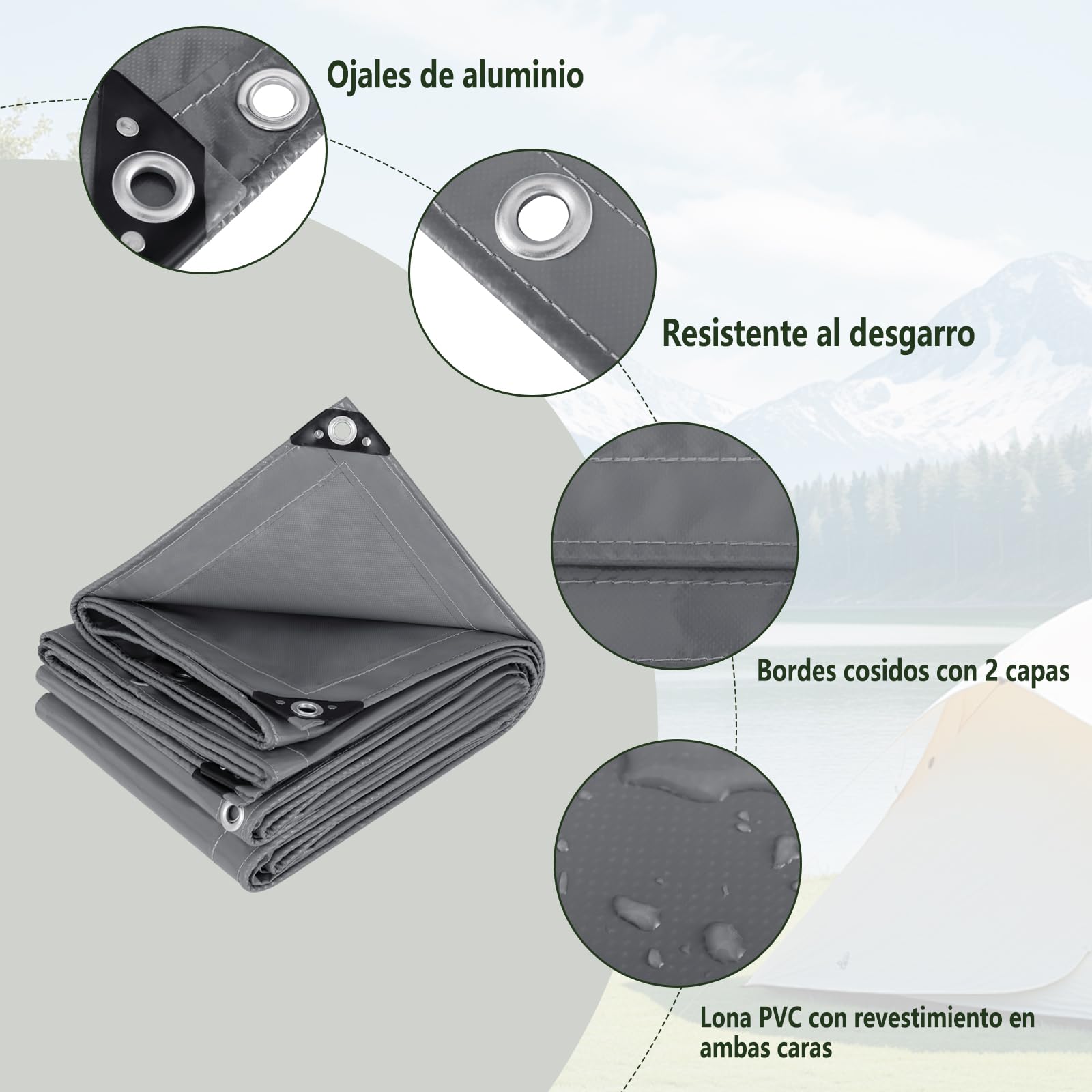 Lona De Poliéster Plateada TARPAL - 20x30 Pies, 10.5 Mil Grosor, Impermeable Y Resistente UV - Para Techos, Coche, Piscina