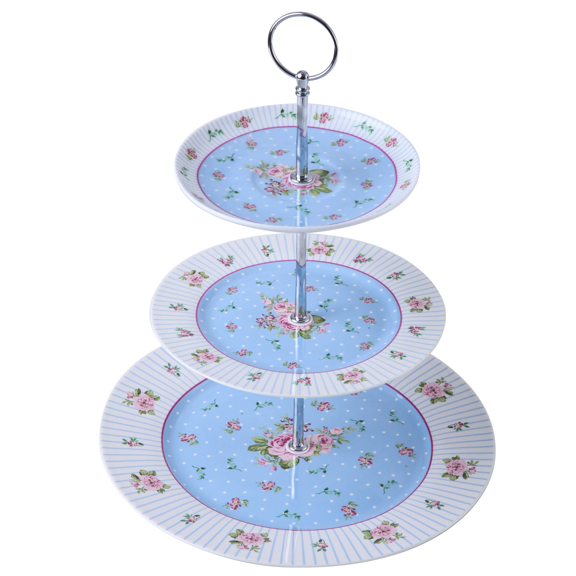 London Boutique 3 Tiered Cake Stands Afternoon Tea Porcelain Shabby Chic Vintage Rose Flora in Gift 
