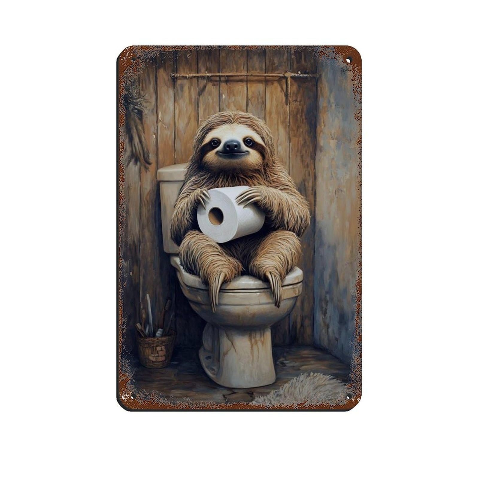 Lxwnze 20L X 30W Cm Sloth Bathroom Funny Animal Art Tin Sign Vintage Metal Pub Club Cafe Bar Home Wall Art Decoration Poster Retro 8X12inch(20X30cm)