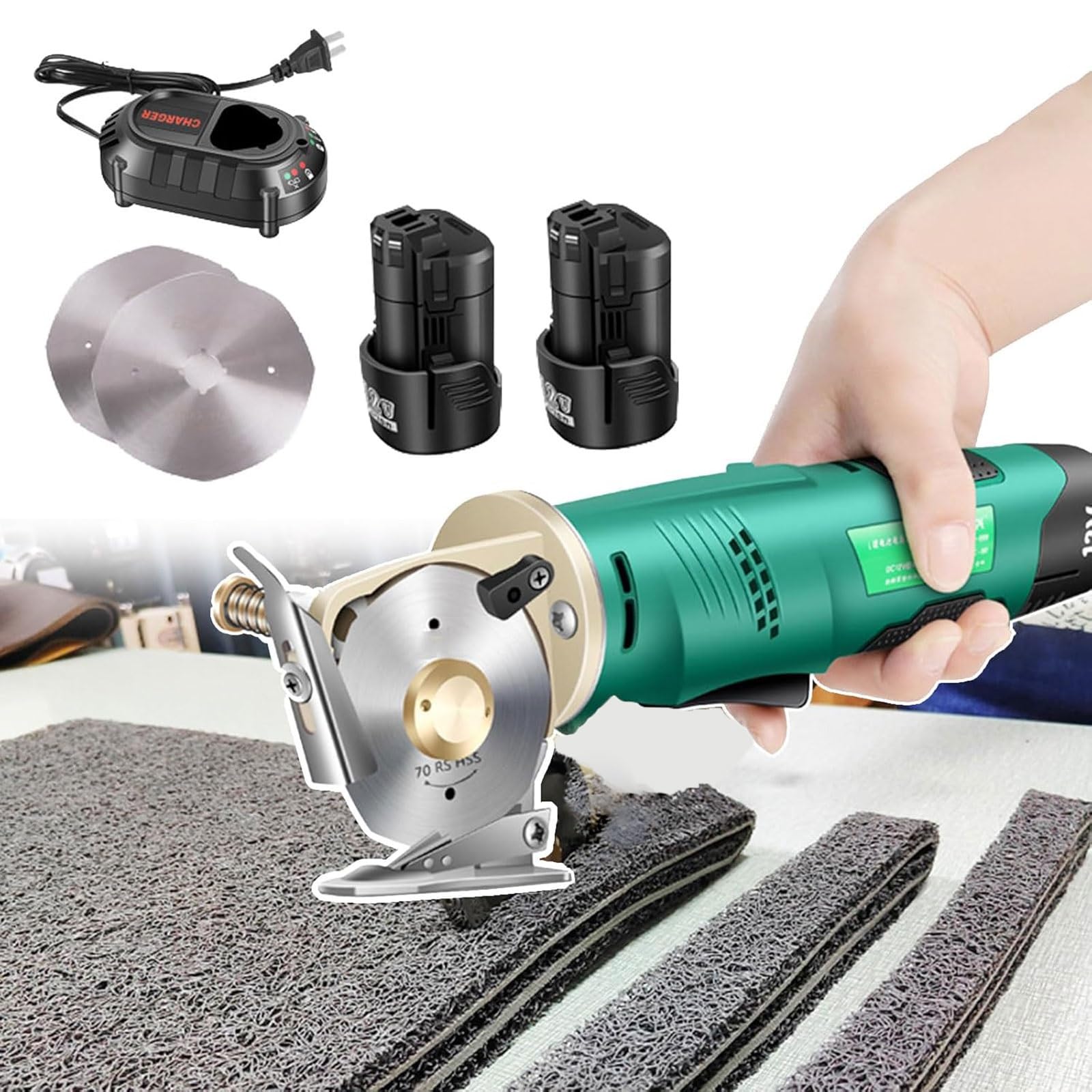 FHRKA Cordless Electric Rotary Fabric Cutting Machine Multi-Layer Cloth Scissor,4000mAH Battery,2.5cm/3.3cm Cutting Thickness (33mm)