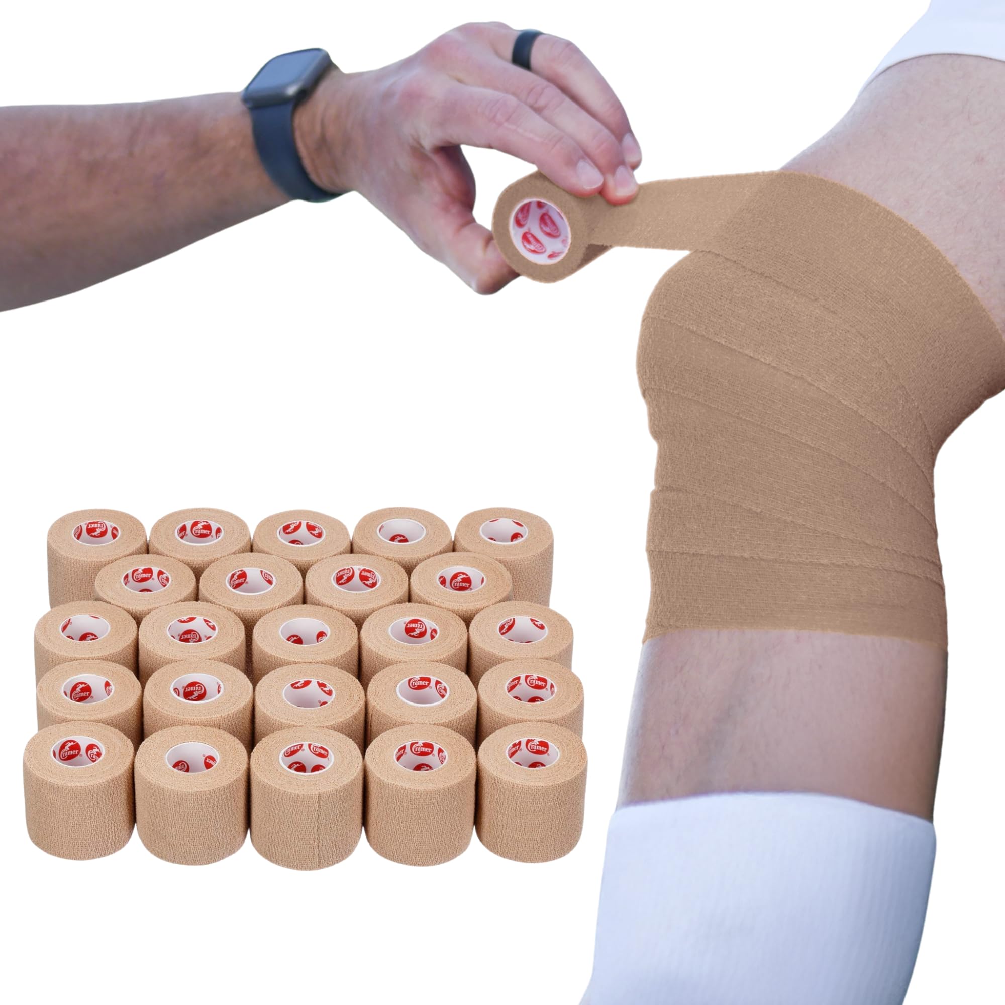 Cramer Eco-Flex Self-Stick Stretch Tape Beige 2 x 6 yds Cohesive Athletic Bandage Athletic Trainer Flexible Sports Underwrap