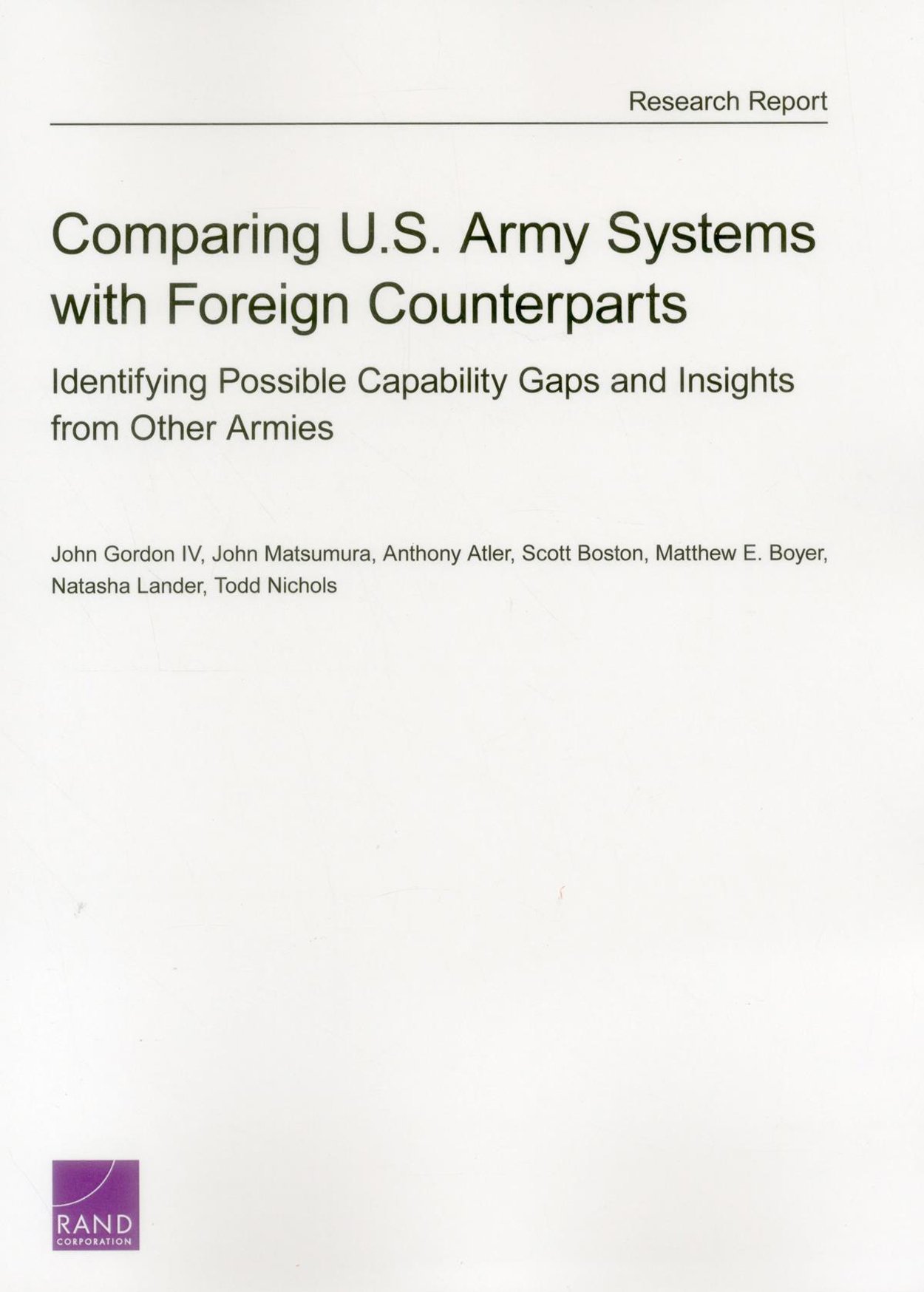 Comparing U.S. Army Systems with Foreign Counterpa: Identifying Possible Capability Gaps and Insights
