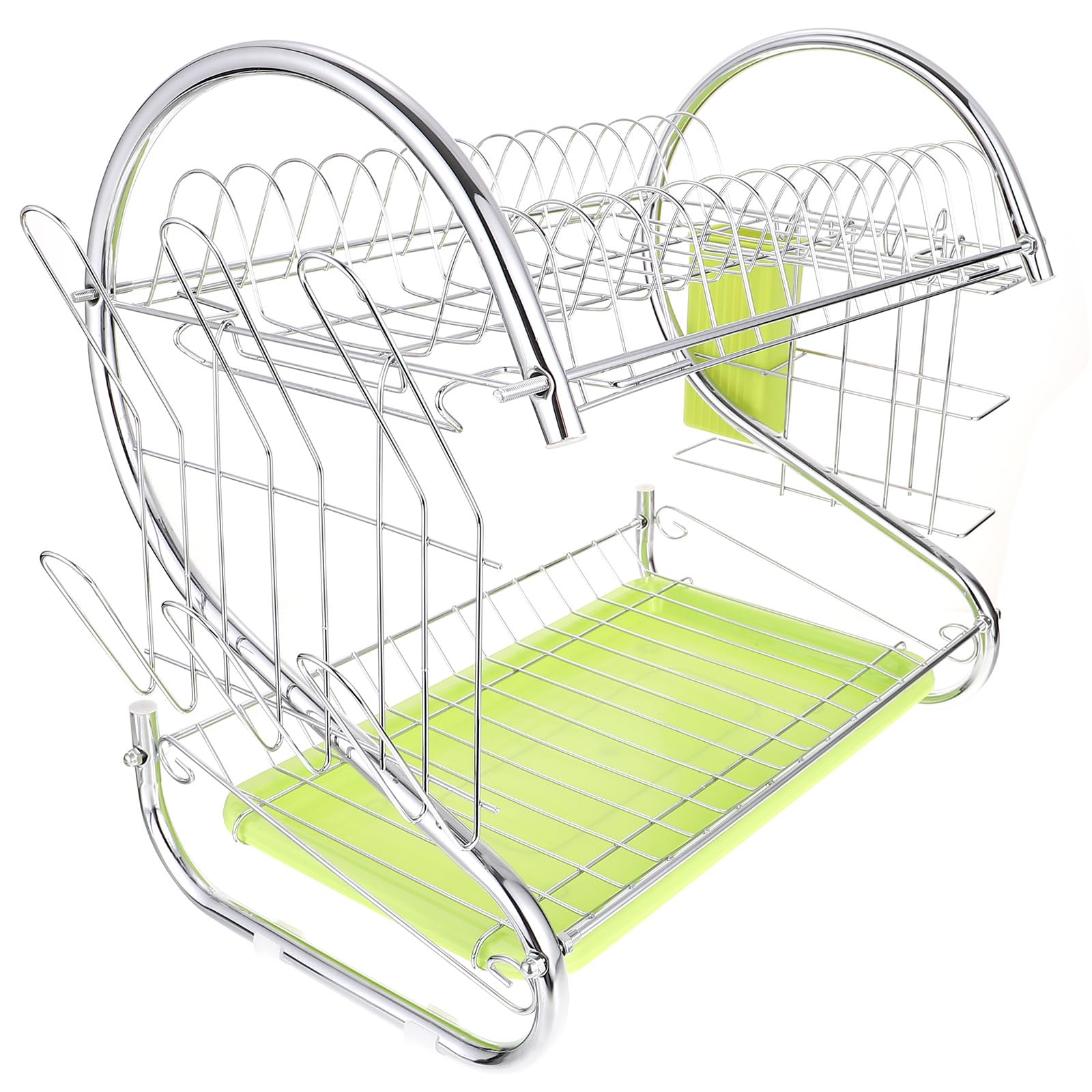 SUPVOX Égouttoir à Vaisselle Double Couche en Métal Vert Porte-ustensiles Intégré et Système de Drainage Pratique Cuisine, Hôtels et Restaurants