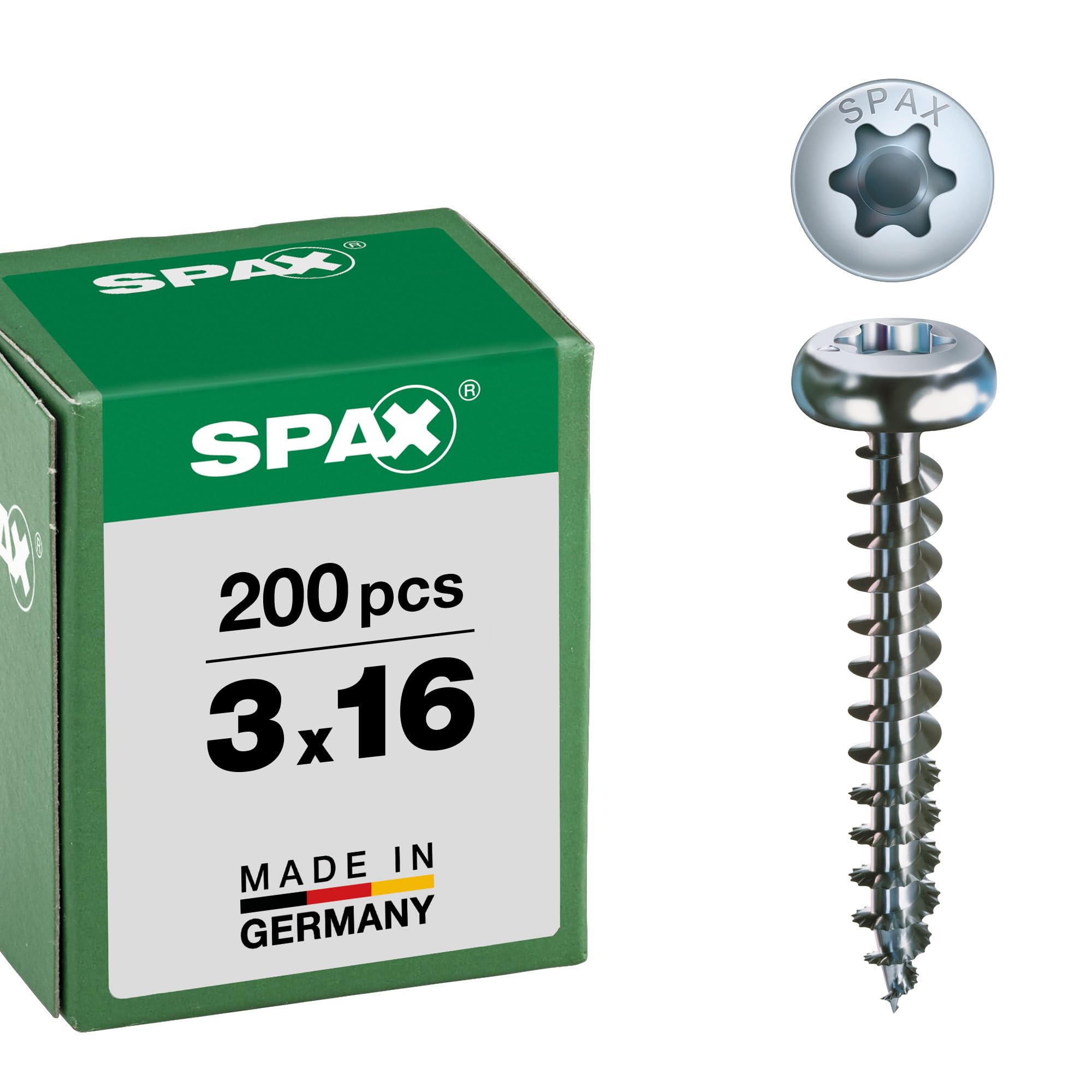 Spax Blank Verzinkt Universalschraube, 3,0 X 16 Mm, 200 Pieces, T-Star Plus, Half Round Head, Full Thread, 4Cut, Wirox A3j, 0201010300163