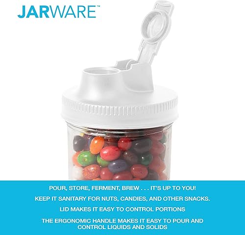 Vista 25 de Jarware 82689 Tapa de tarro Mason con boquilla blanca con y sin asa, boca ancha, juego de 2 Blanco