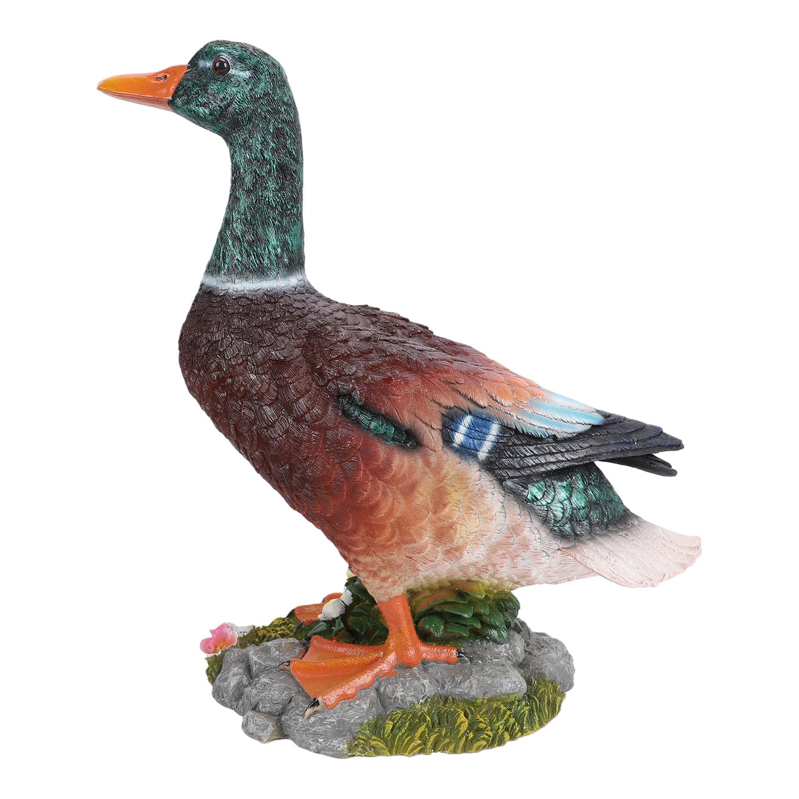 Sxhlseller Ornamento da Giardino con Anatra Germano Reale Dipinto a Mano |Statua in Resina con Testa Verde di Anatra per la Decorazione del Patio del Prato all'aperto
