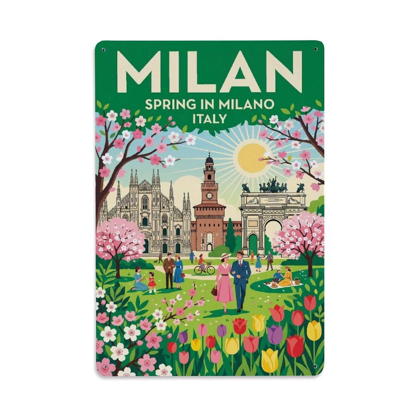 Olhnbad Style Colorblock Milan Italy Historic City Travel Metal Tin Sign