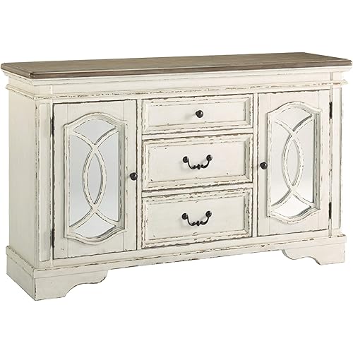 Signature Design by Ashley Realyn French Country Distressed Dining Room Buffet Cabinet or Server, Chipped White
