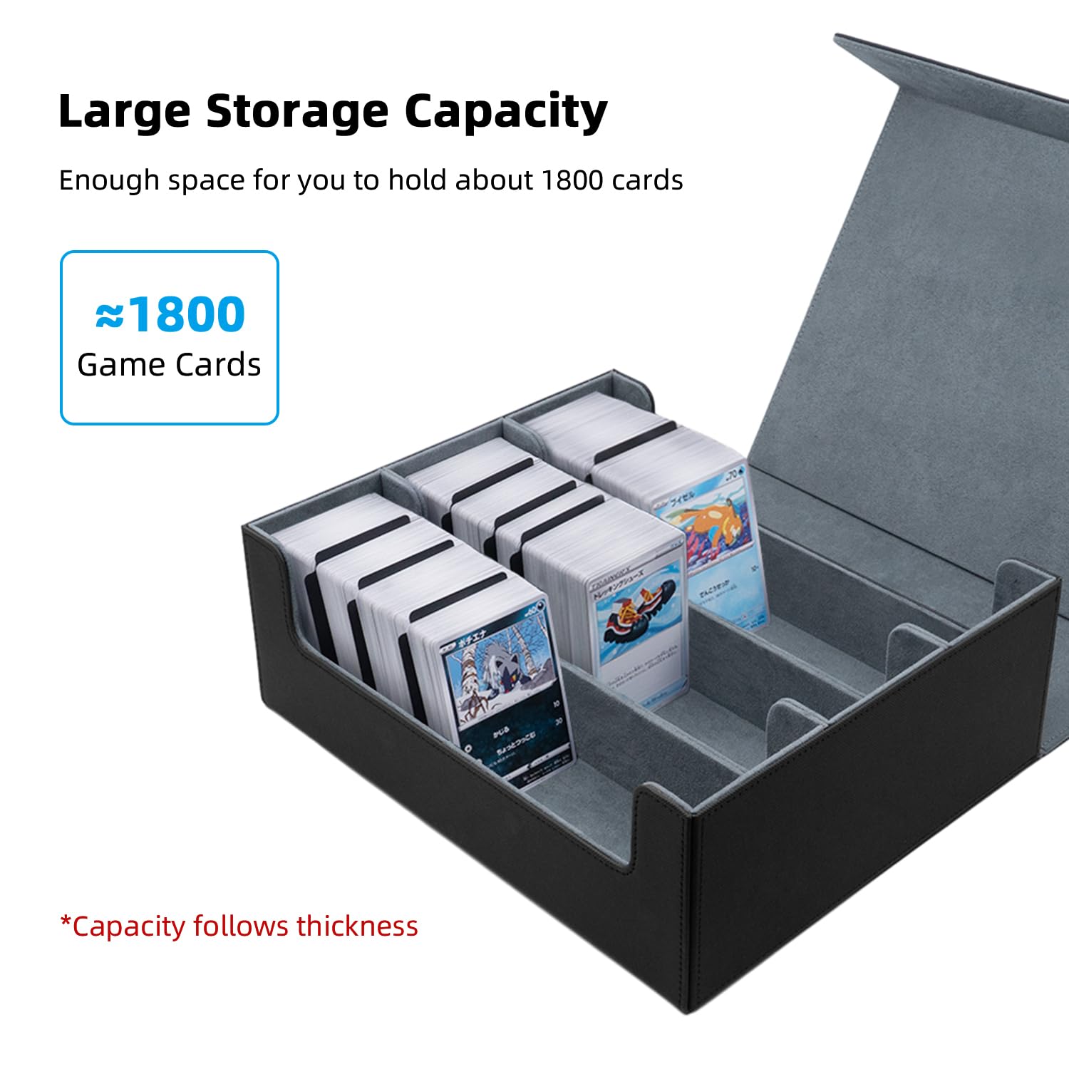 Mcbazel Card Deck Box for MTG 1800+ Cards, Magnetic Holder with 3 Rows and 8 Dividers, Black, Large - Image 2