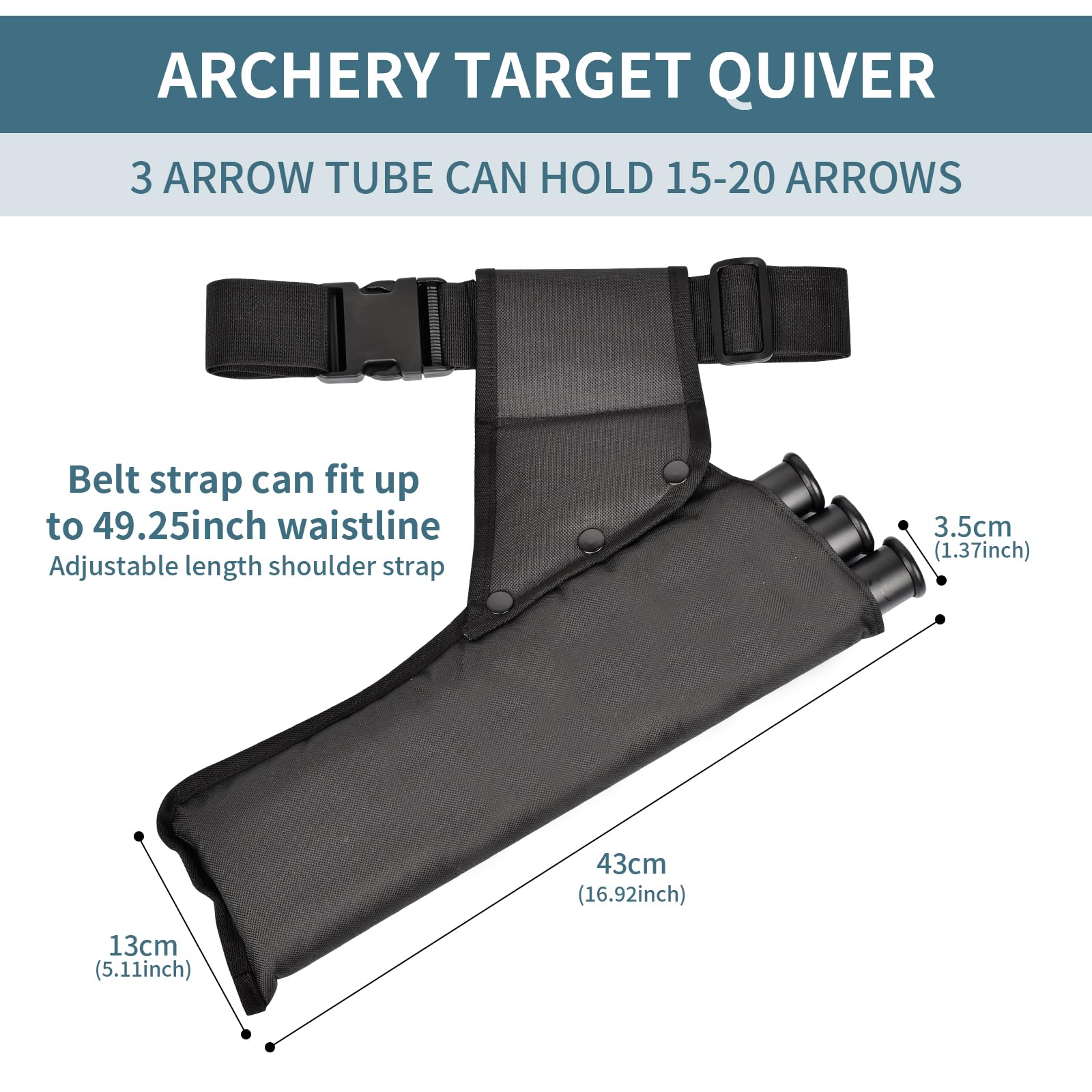 SPG Arrow Quiver 3 Tube with Back Straps and Waist Belt, Archery Hip Quiver for Arrows Hunting Shooting Practice, Holds Multiple Arrows for Quick Access (Black)