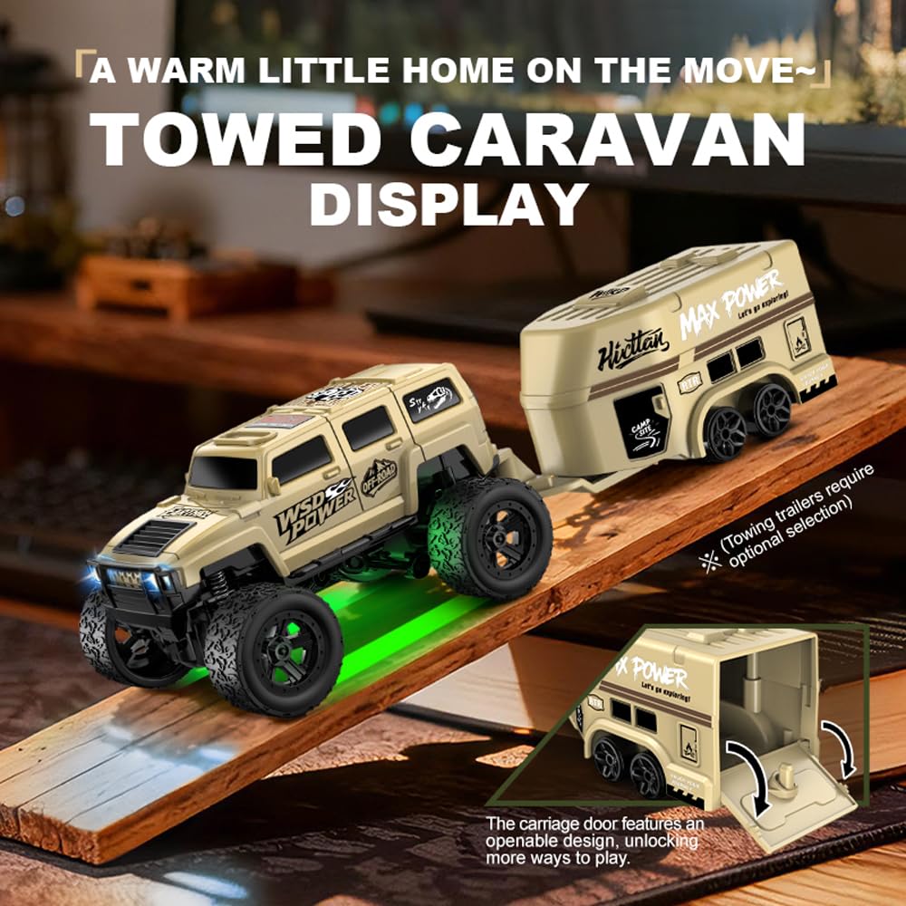 Pickup RC Crawler 1:64 con rimorchio, telecomando da 2,4 GHz e luce LED