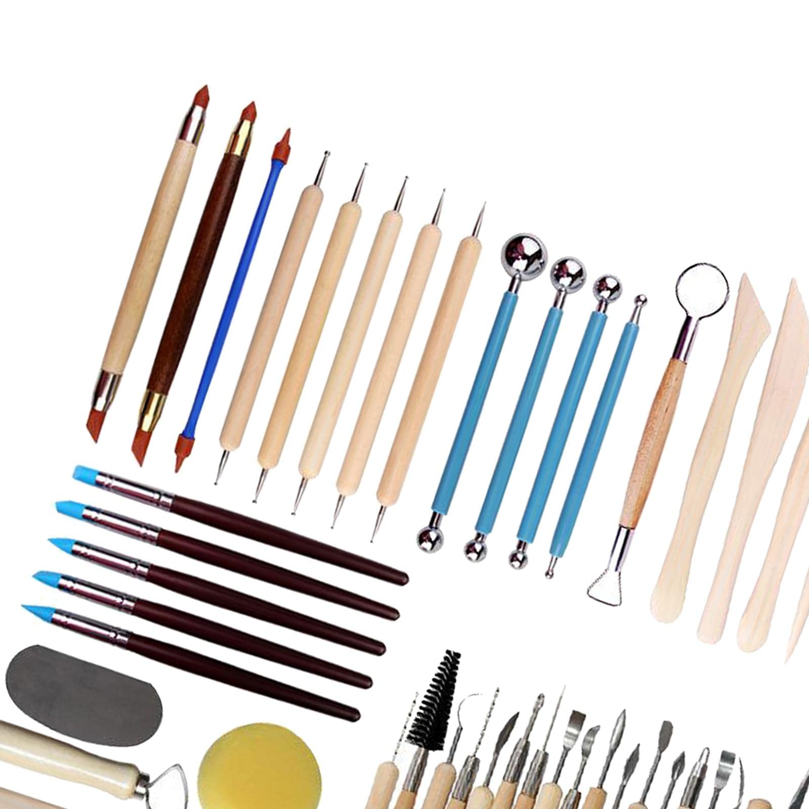 5 Töpferwerkzeug Set Modellierwerkzeuge Skulptur Wachsschnitzerei Bastelbedarf Holzgriff für DIY Bastelkurse Skulpturarbeiten Kreativwerkstatt, 56 stück